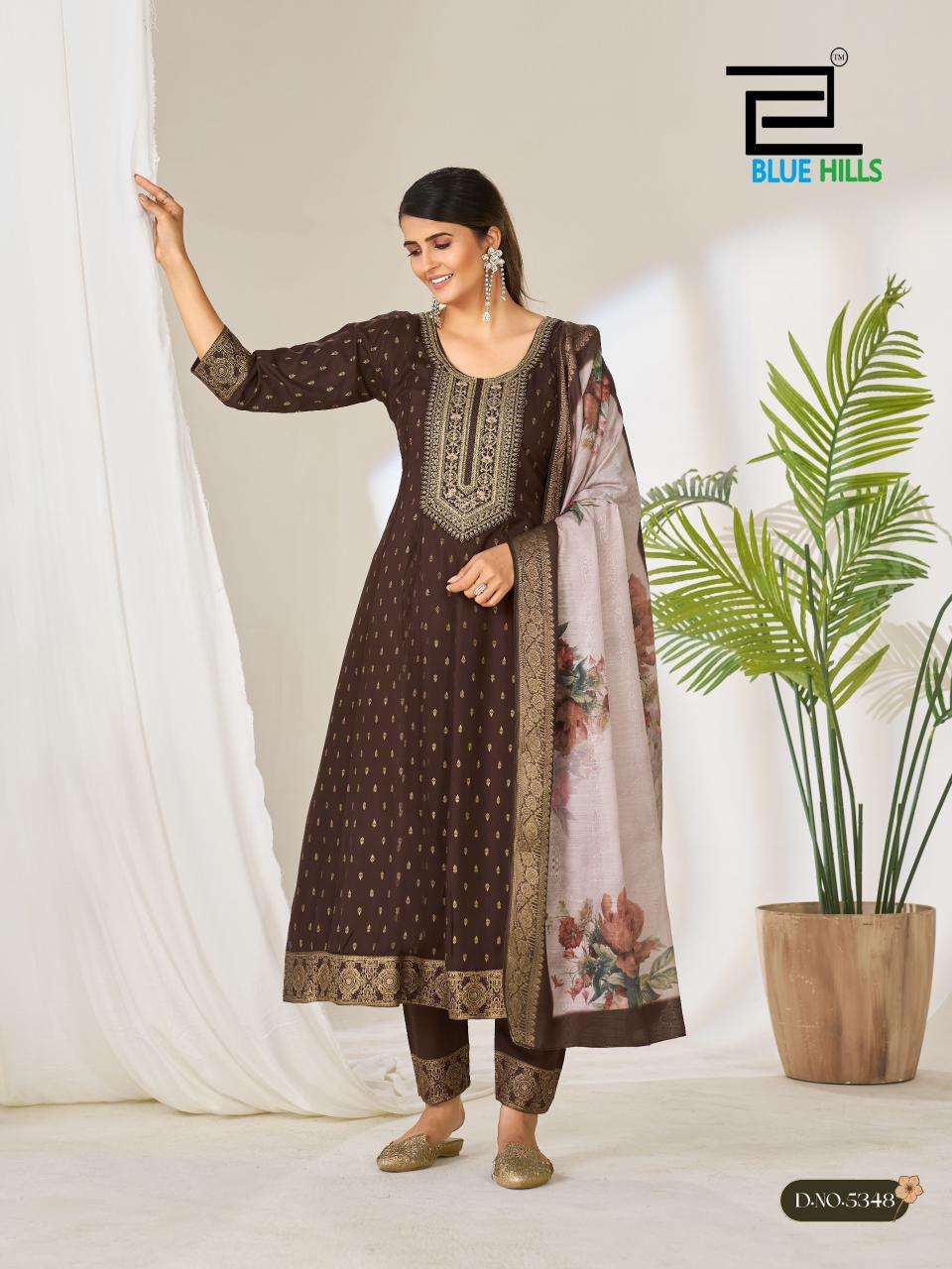 BLUE HILLS GEMINI RAYON FANCY WORK LADIES ANARKALI STYLE KURTI BOTTOM AND DUPATTA SET 