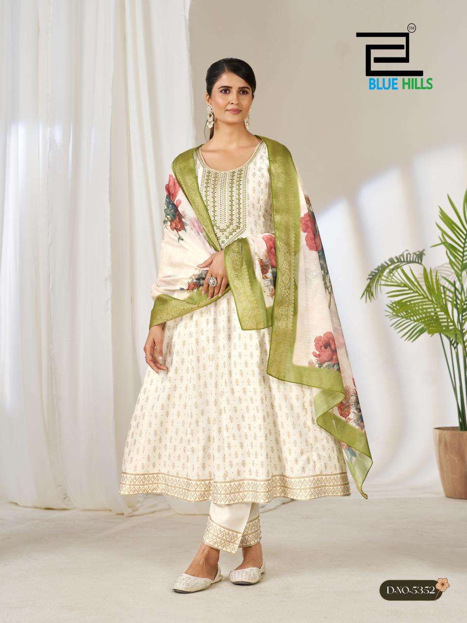 BLUE HILLS GEMINI RAYON FANCY WORK LADIES ANARKALI STYLE KURTI BOTTOM AND DUPATTA SET 