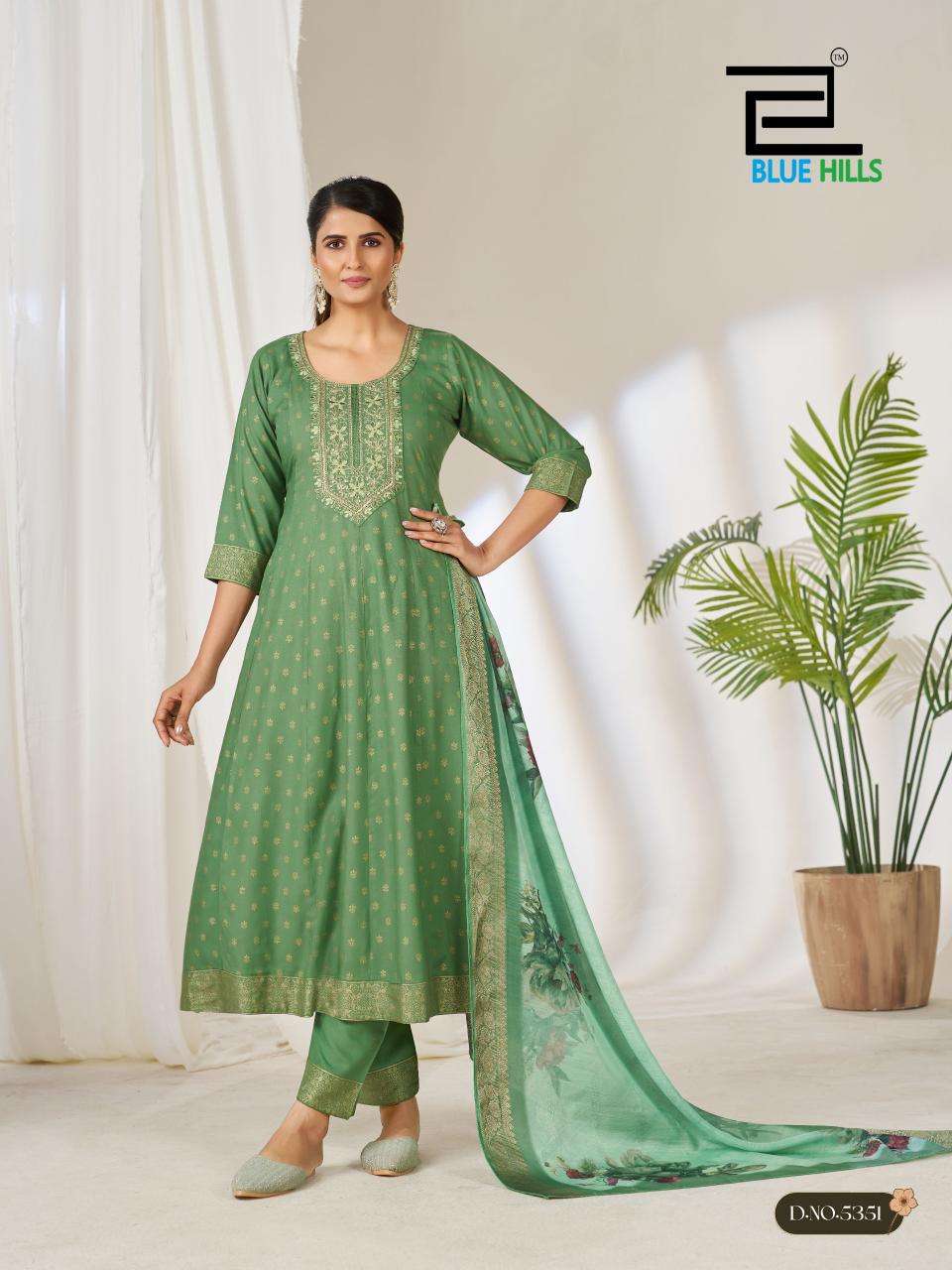 BLUE HILLS GEMINI RAYON FANCY WORK LADIES ANARKALI STYLE KURTI BOTTOM AND DUPATTA SET 