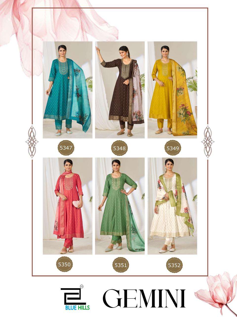 BLUE HILLS GEMINI RAYON FANCY WORK LADIES ANARKALI STYLE KURTI BOTTOM AND DUPATTA SET 