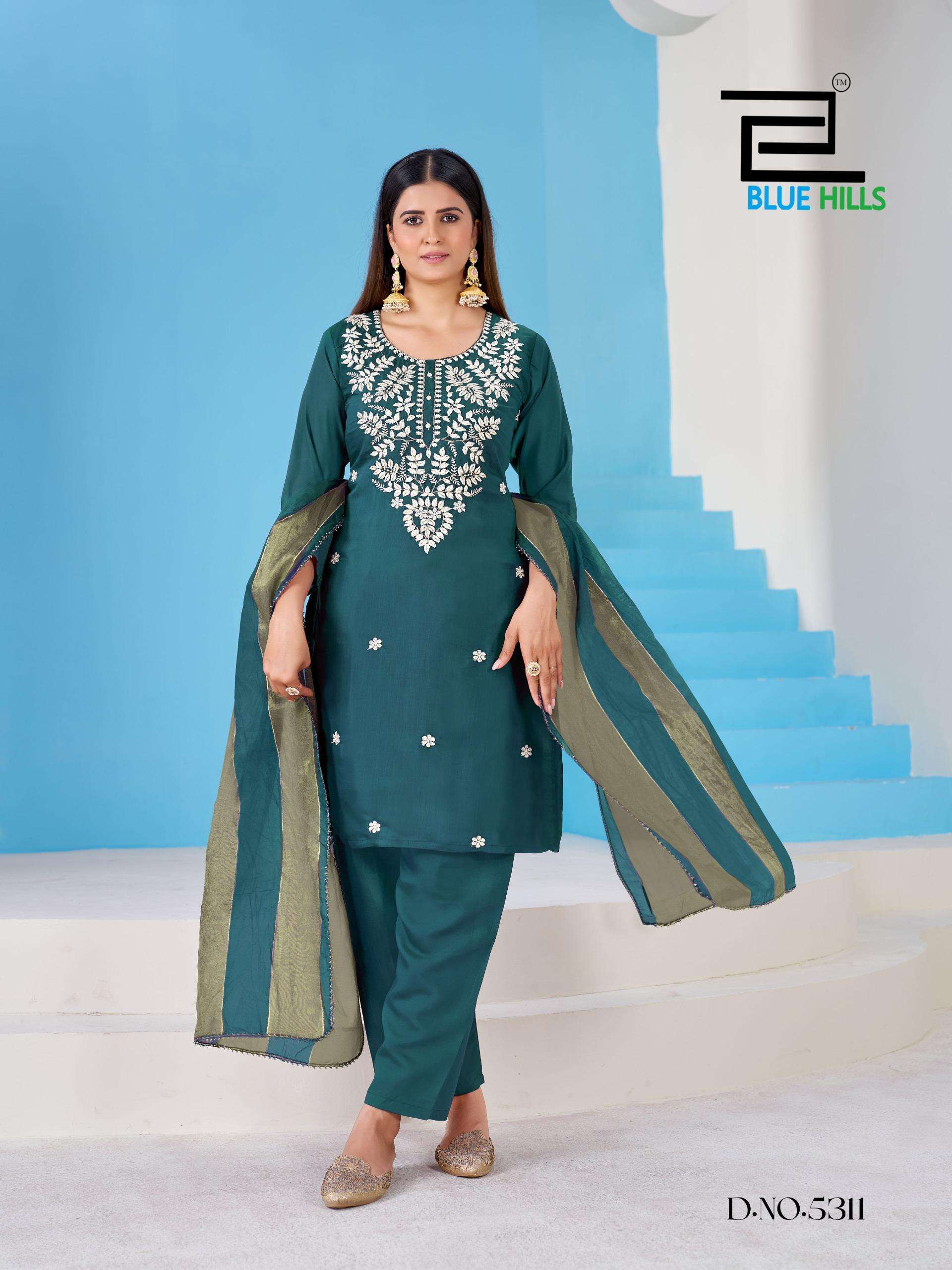 BLUE HILLS KALPANA CHANDERI SILK FANCY WORKS LADIES 3PCS SET COLLECTION 