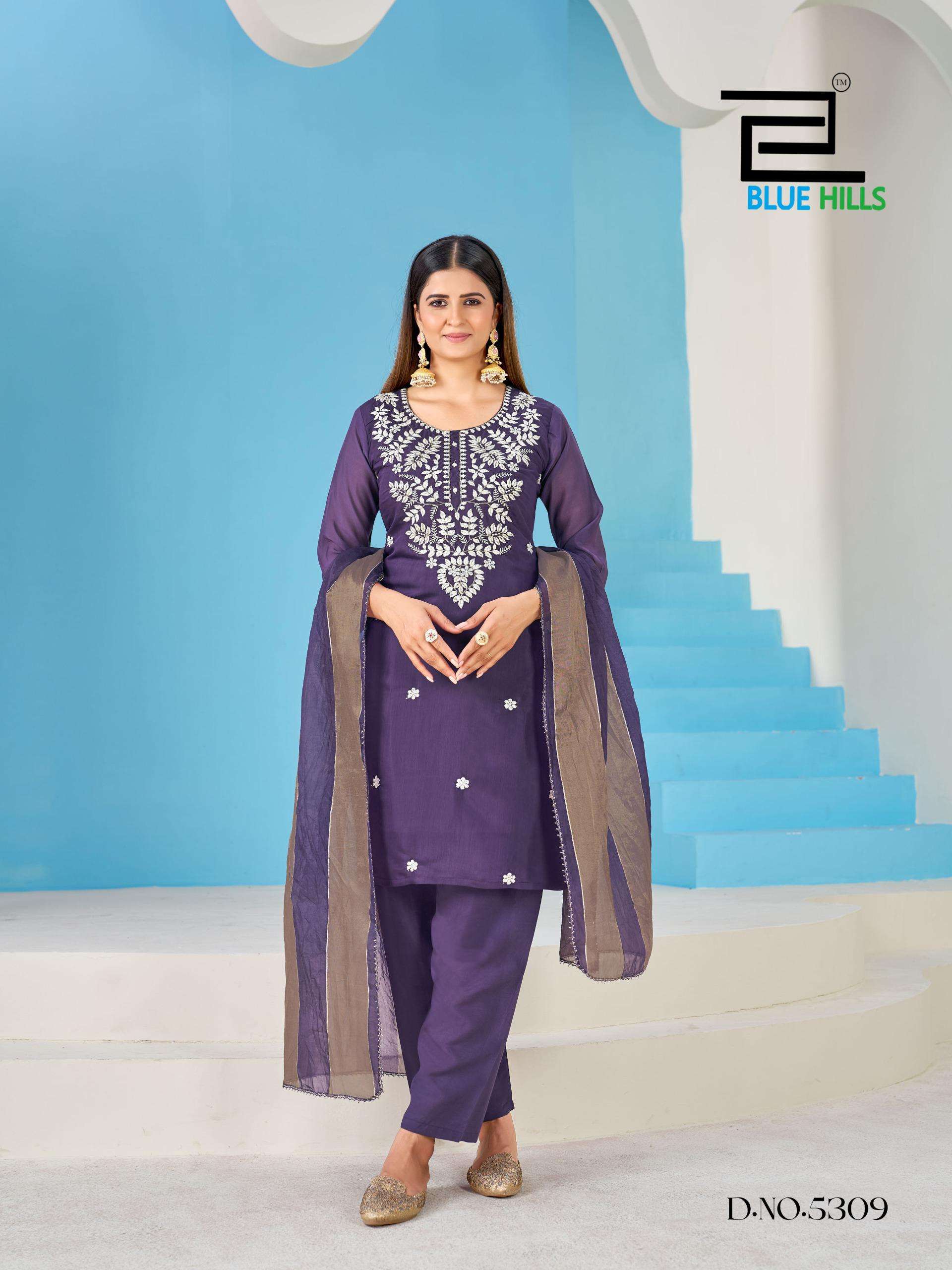 BLUE HILLS KALPANA CHANDERI SILK FANCY WORKS LADIES 3PCS SET COLLECTION 