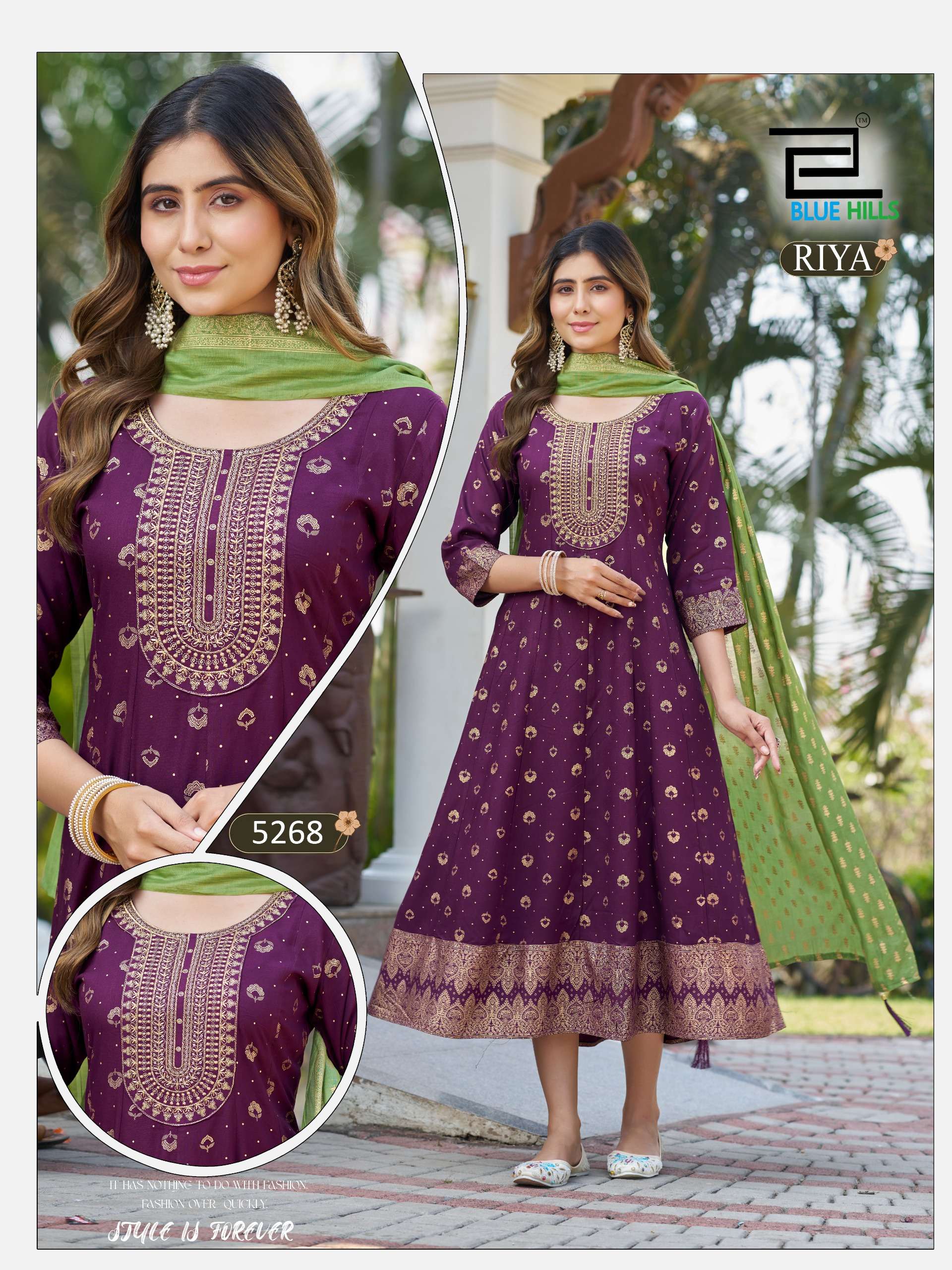 BLUE HILLS RIYA RAYON FANCY WORKS LADIES ANARKALI STYLE GOWN WITH DUPATTA SET