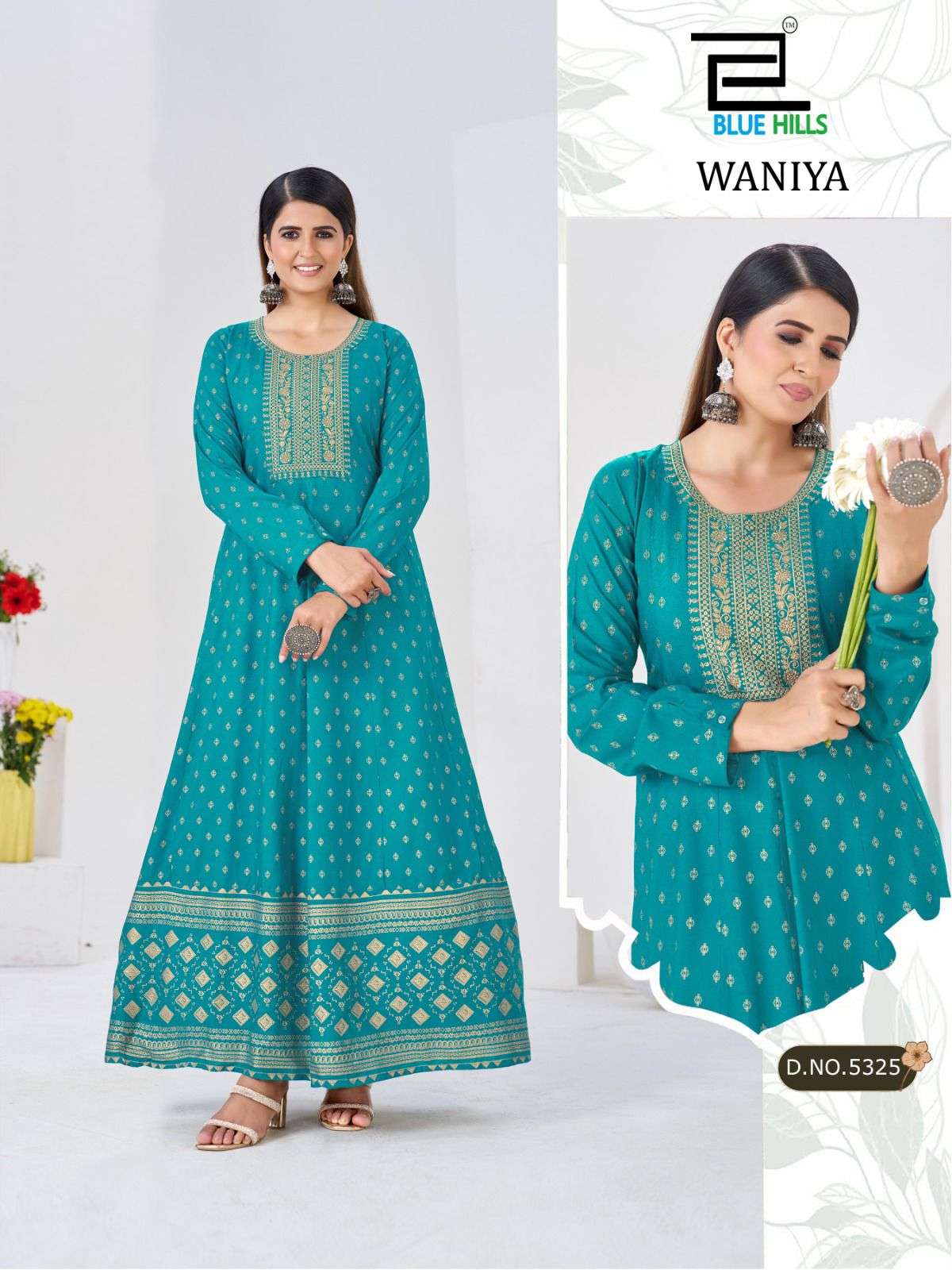 BLUE HILLS WANIYA RAYON FOIL PRINT ANARKALI GOWN STYLE LADIES GOWN