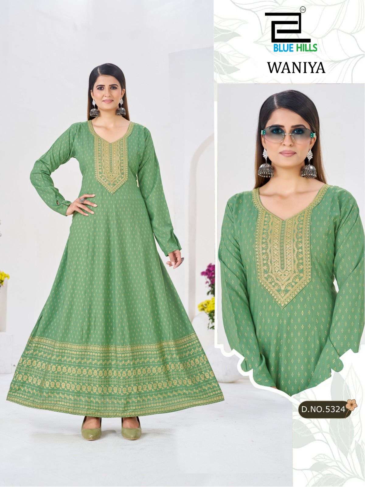 BLUE HILLS WANIYA RAYON FOIL PRINT ANARKALI GOWN STYLE LADIES GOWN