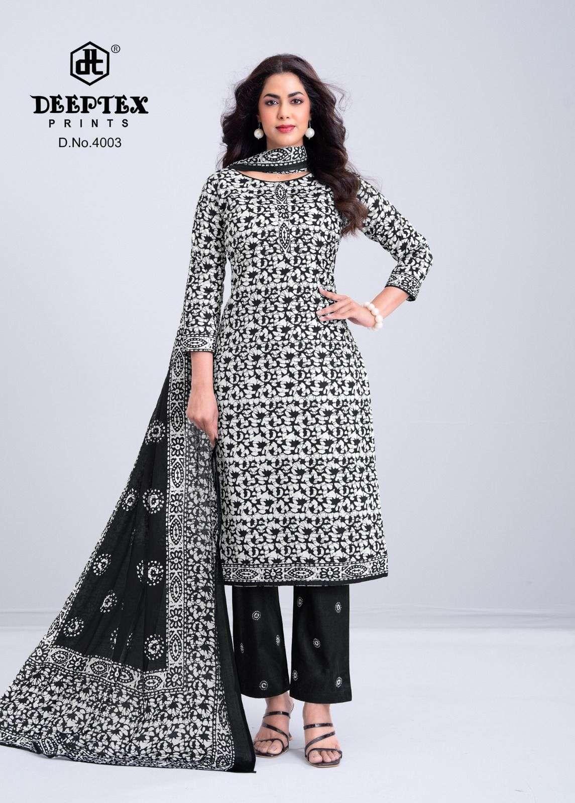 DEEPTEX PRINTS AALIZA BLACK & WHITE SPECIAL VOL 4 COTTON PRINTED LADIES SALWAR SUIT