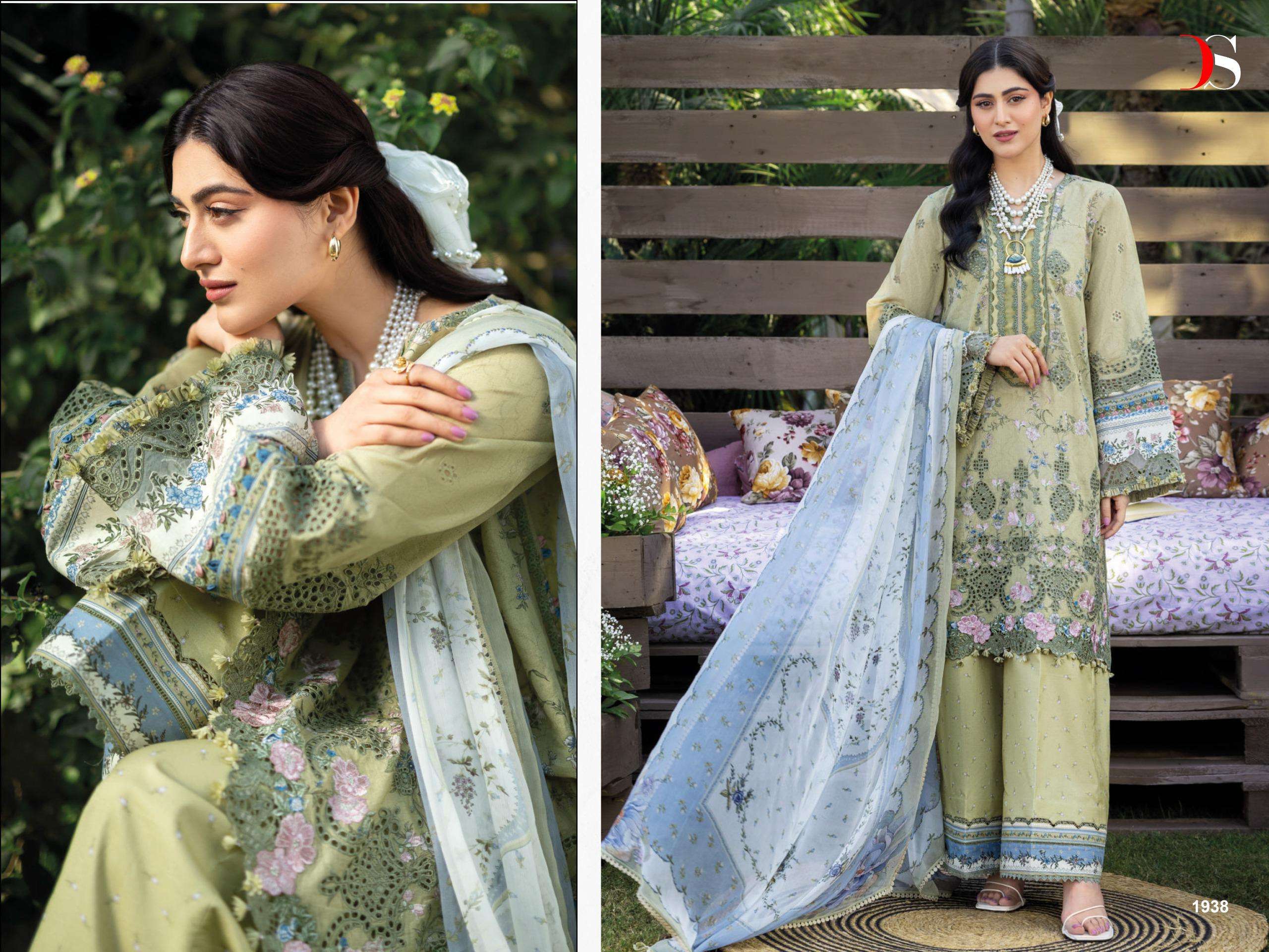DEEPTEX PRINTS ELAF CHIKANKARI COTTON HEAVY EMBROIDERY DESIGNER WORK SUIT