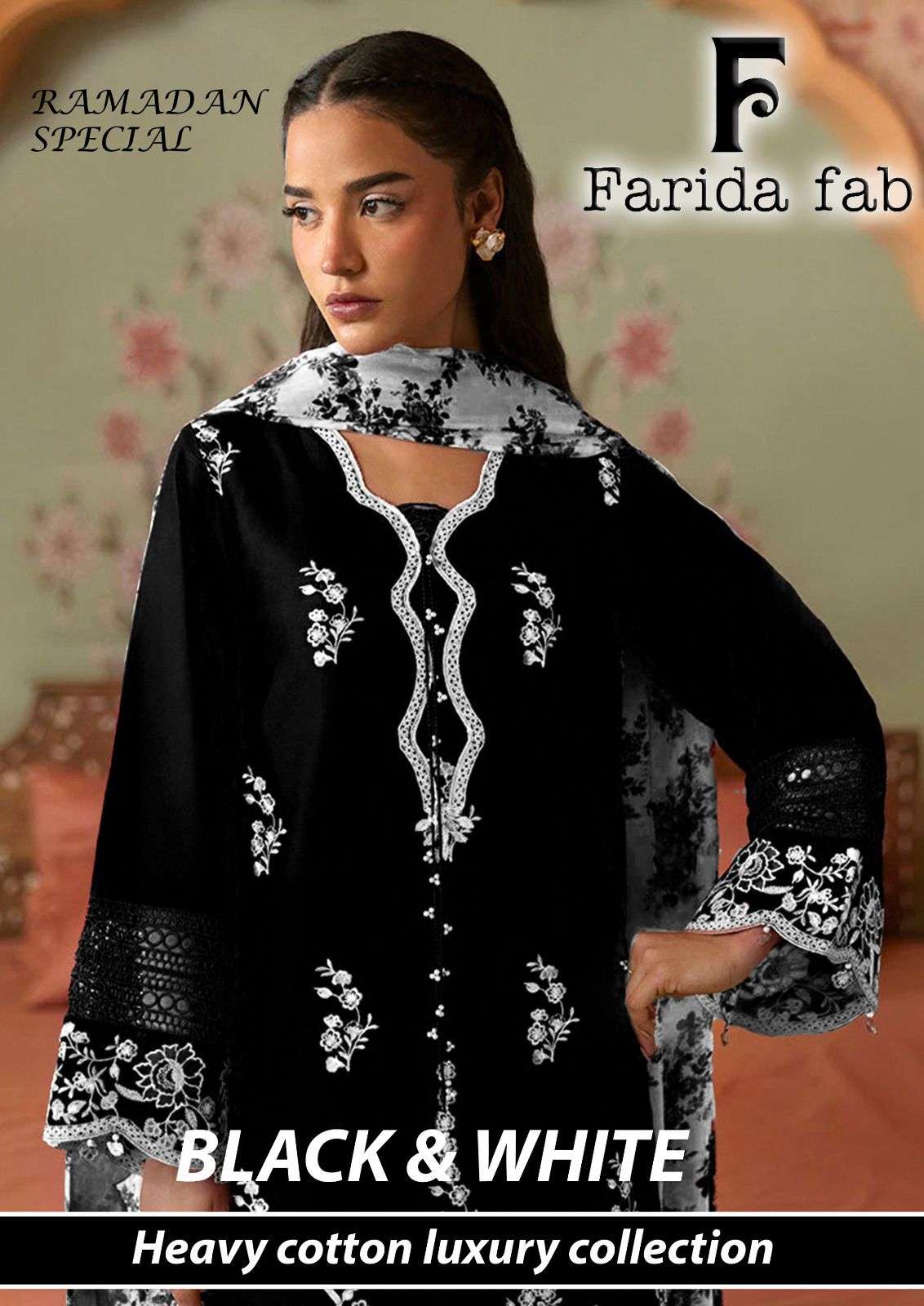 FARIDA FAB BLACK AND WHITE HEAVY LUXURY LAWN READY MADE COLLECTION 