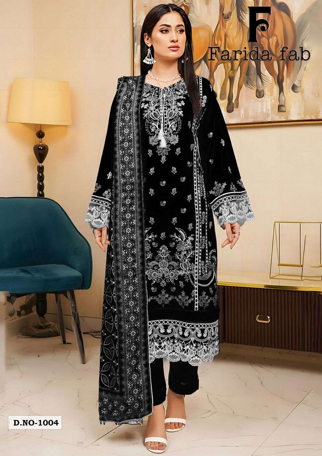 FARIDA FAB BLACK AND WHITE HEAVY LUXURY LAWN READY MADE COLLECTION 