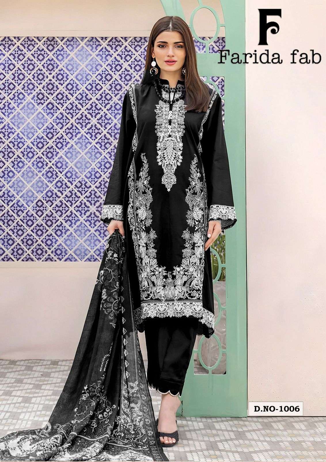 FARIDA FAB BLACK AND WHITE HEAVY LUXURY LAWN READY MADE COLLECTION 