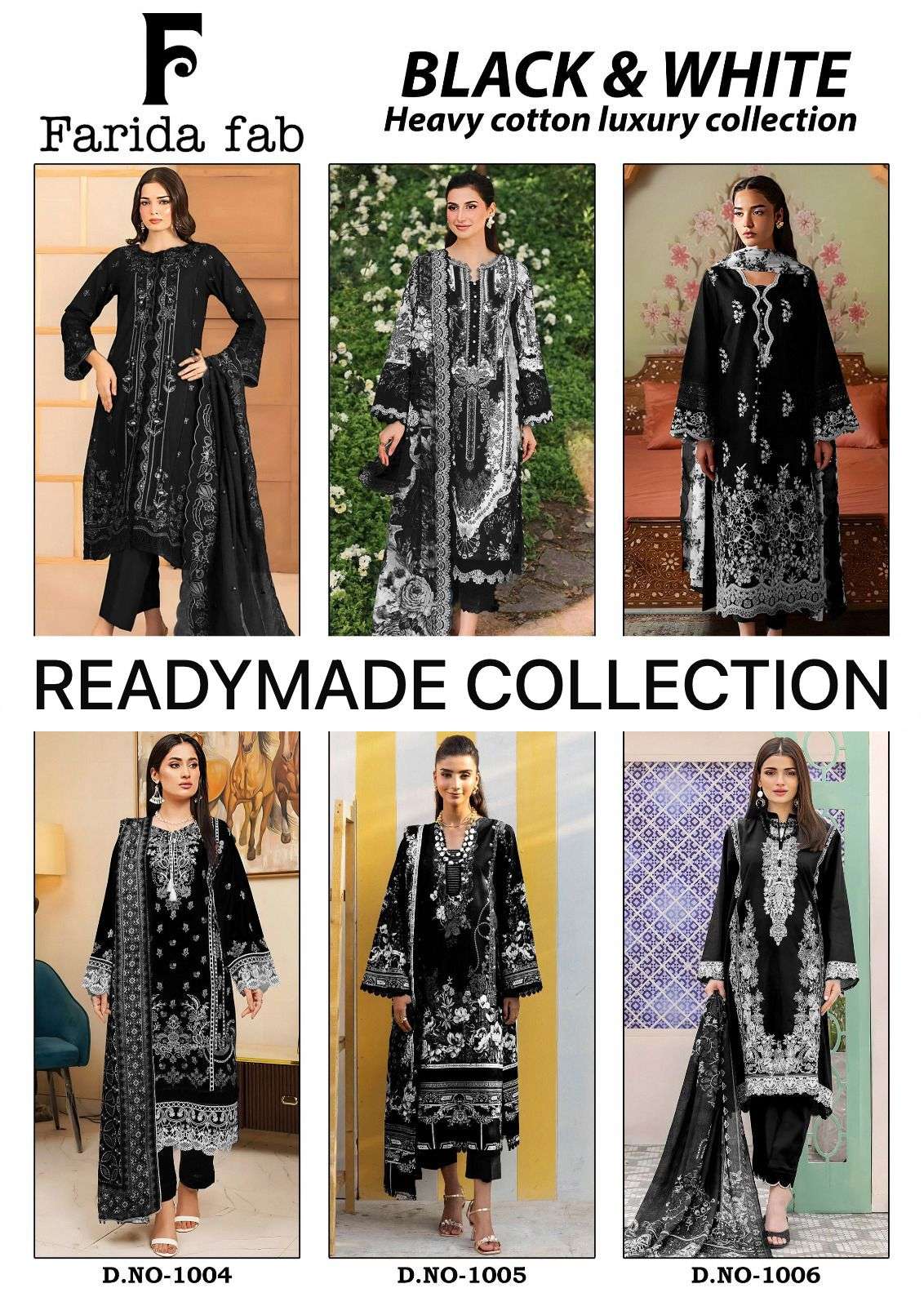 FARIDA FAB BLACK AND WHITE HEAVY LUXURY LAWN READY MADE COLLECTION 
