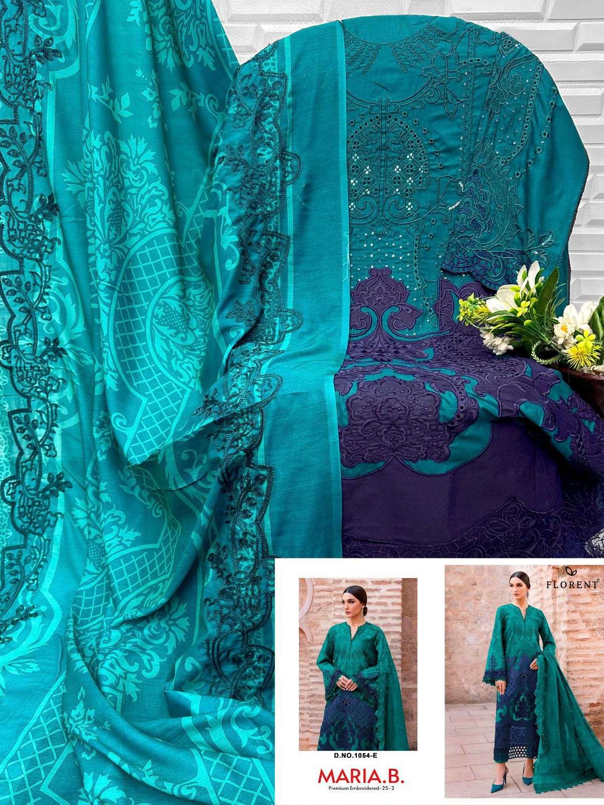 FLORENT D NO 1054 EFG COTTON HEAVY EMBROIDERY DESIGNER WORK SUIT
