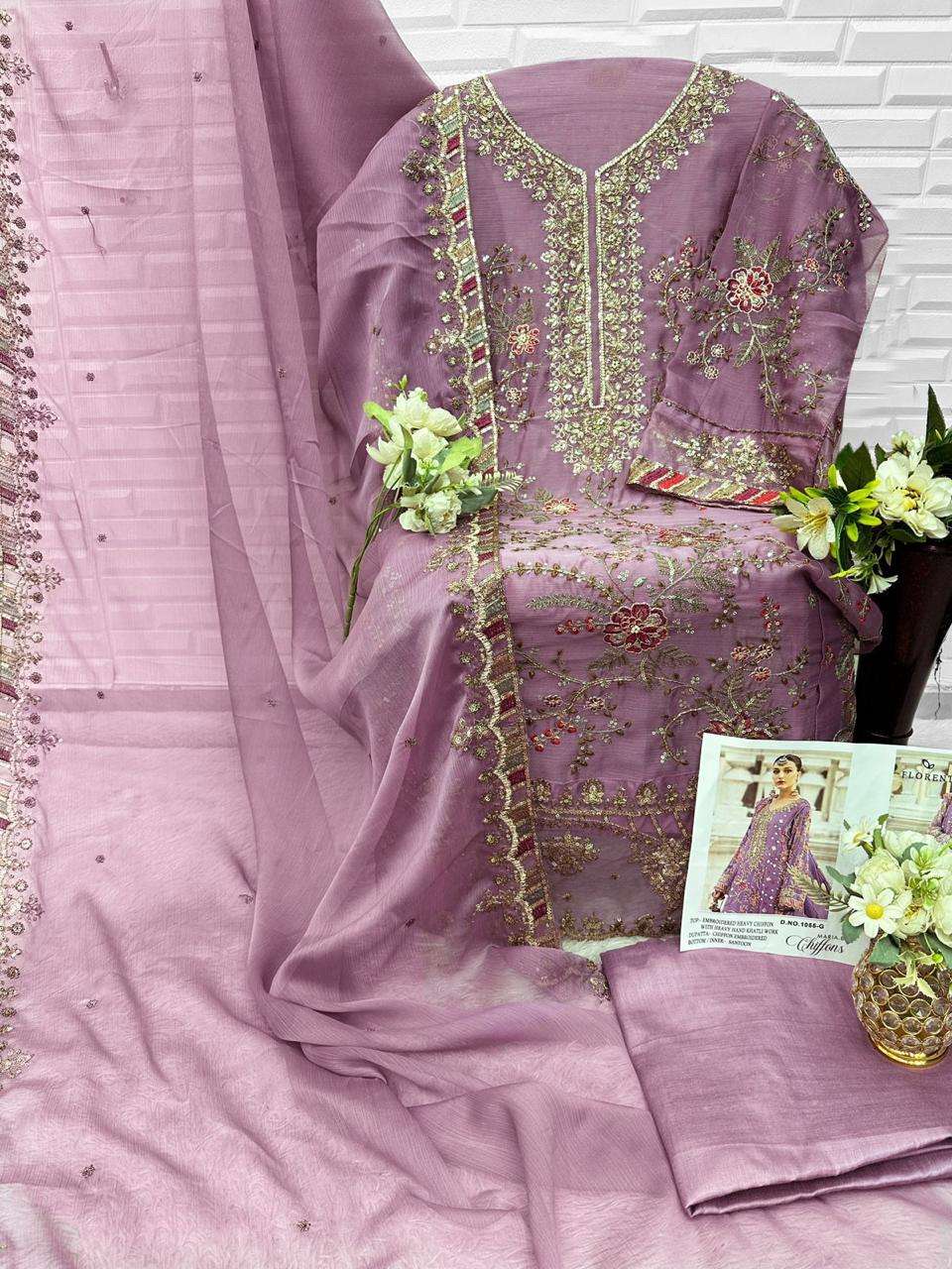 FLORENT D NO 1055 CHIFFON HEAVY EMBROIDERED DESIGNER PAKISTANI SUIT