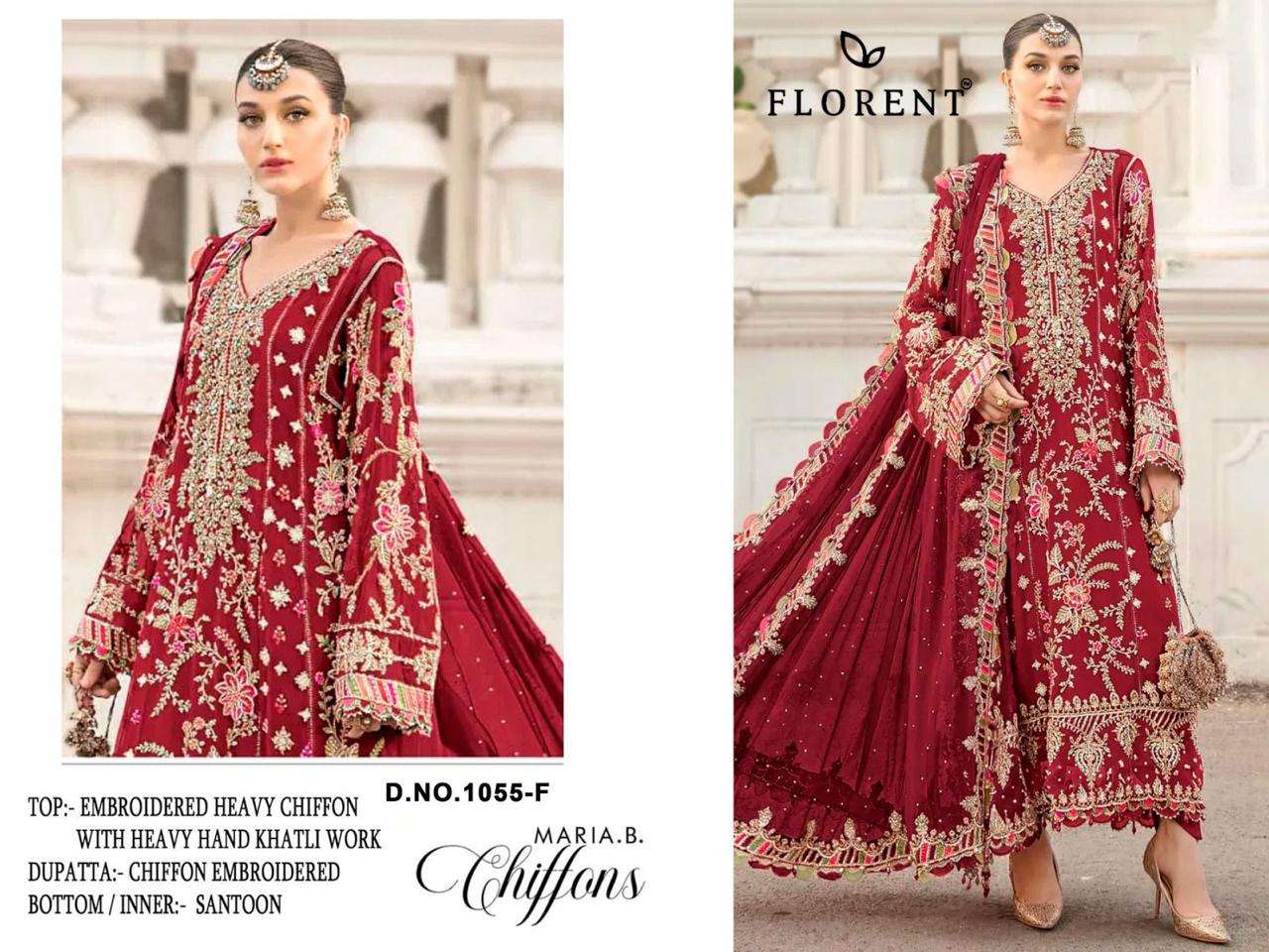 FLORENT D NO 1055 CHIFFON HEAVY EMBROIDERED DESIGNER PAKISTANI SUIT
