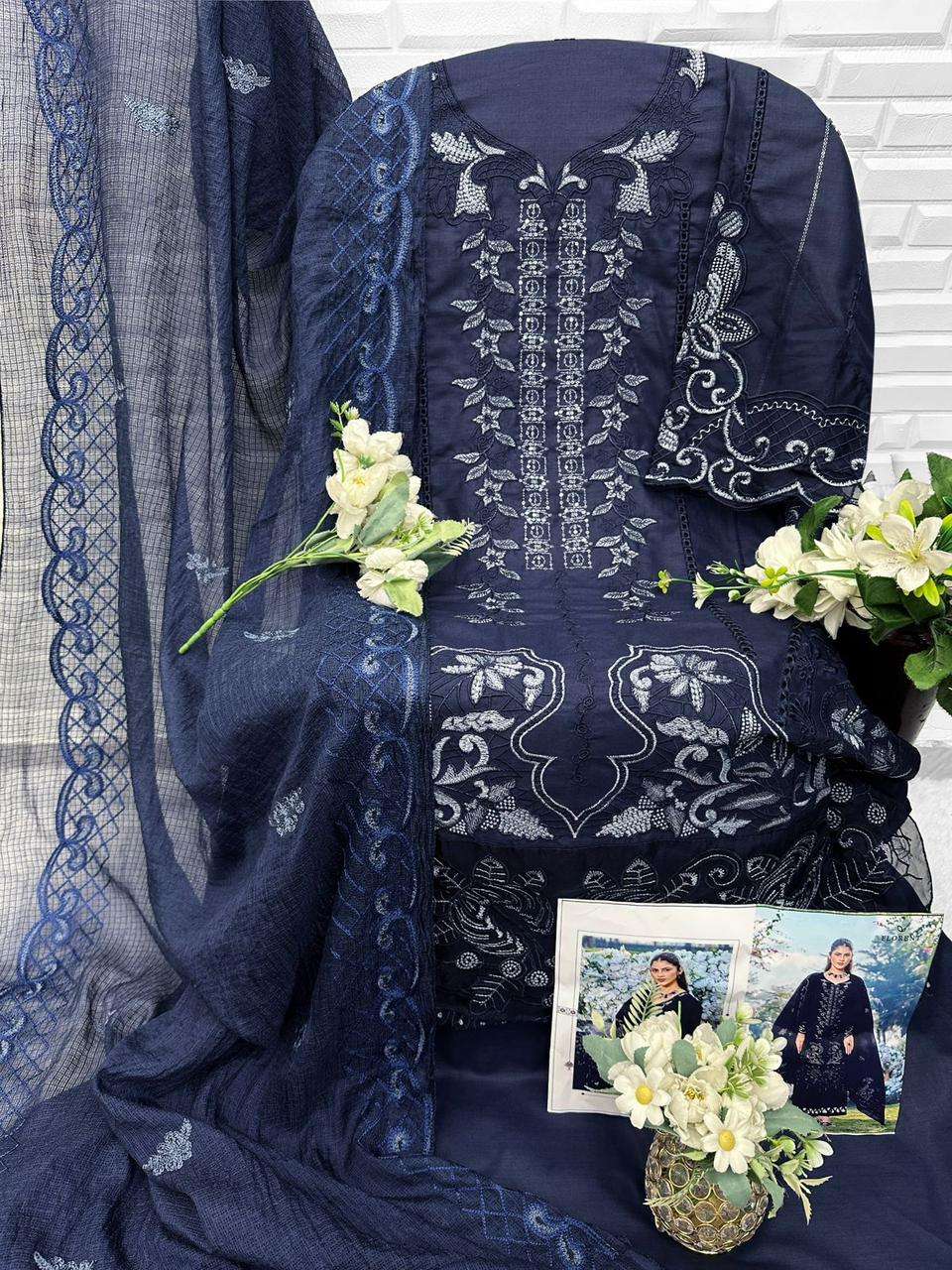 FLORENT D NO 1075 COTTON WITH HEAVY EMBROIDERY WORK SUIT