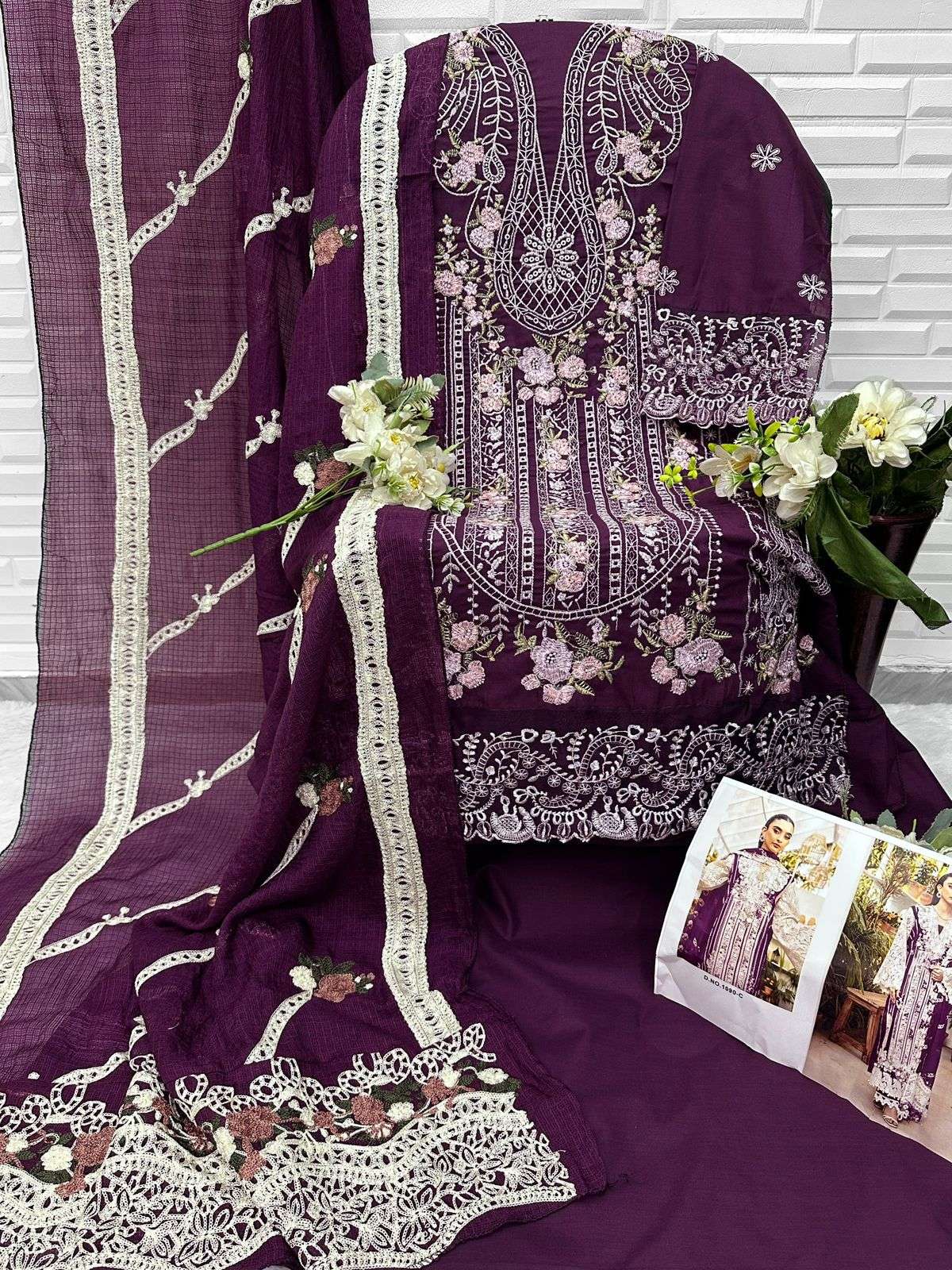 FLORENT D NO 1090 COTTON WITH HEAVY EMBROIDERY WORK PAKISTANI SUIT