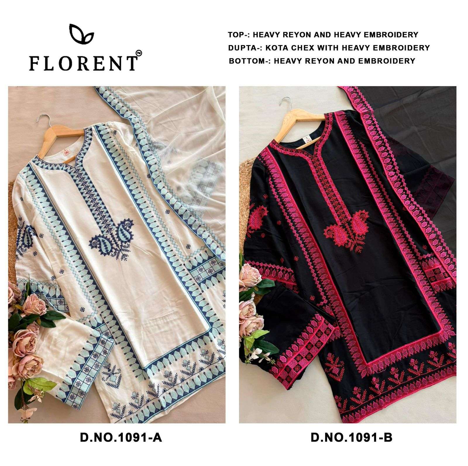 FLORENT D NO 1091 RAYON HEAVY EMBROIDERY WORK READY MADE SUIT
