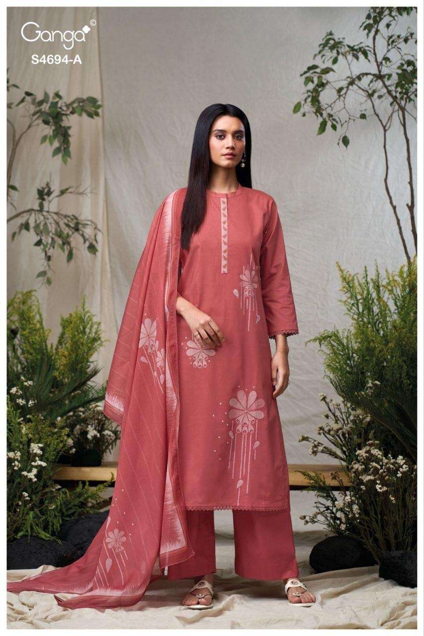 GANGA AIYANAE 4694 COTTON PRINTED WITH DESIGNER WORK SUIT