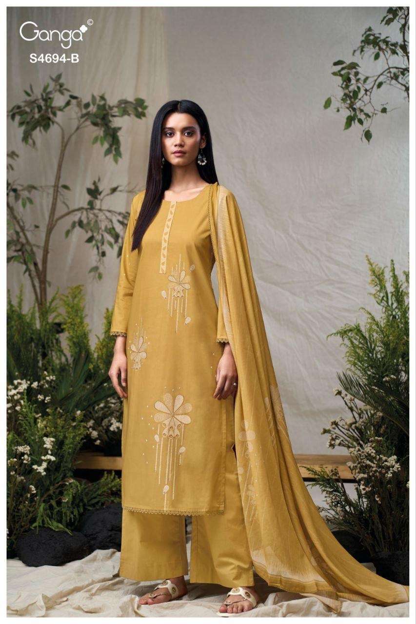 GANGA AIYANAE 4694 COTTON PRINTED WITH DESIGNER WORK SUIT