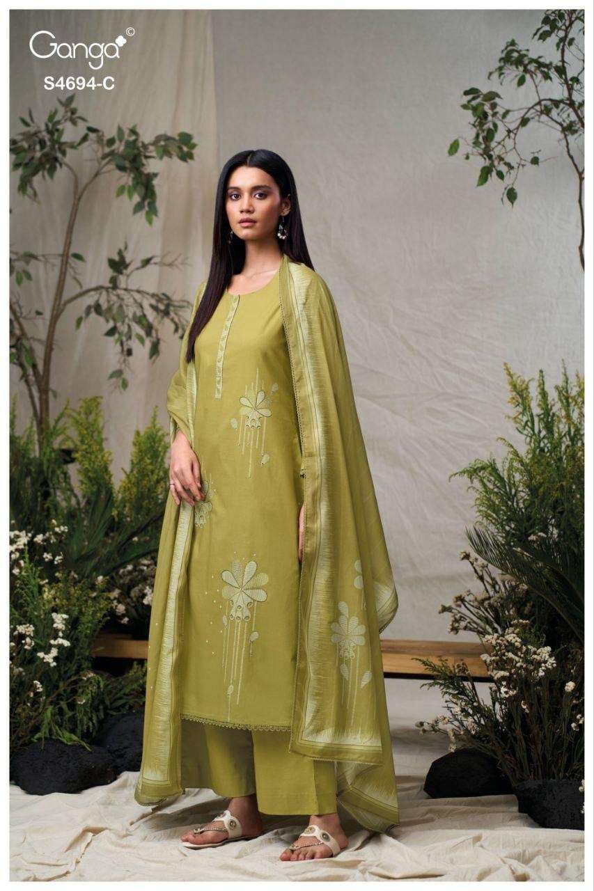 GANGA AIYANAE 4694 COTTON PRINTED WITH DESIGNER WORK SUIT