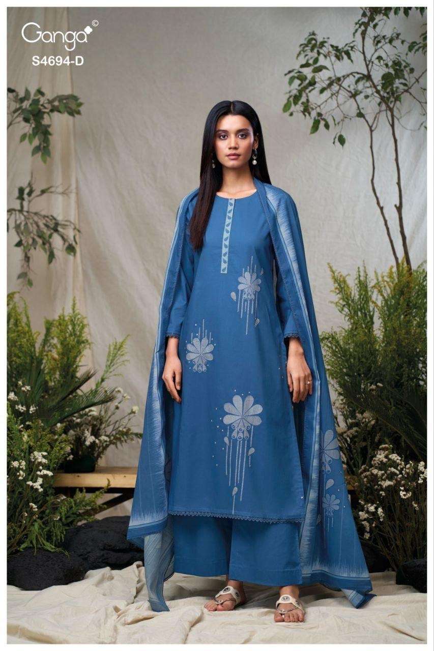 GANGA AIYANAE 4694 COTTON PRINTED WITH DESIGNER WORK SUIT