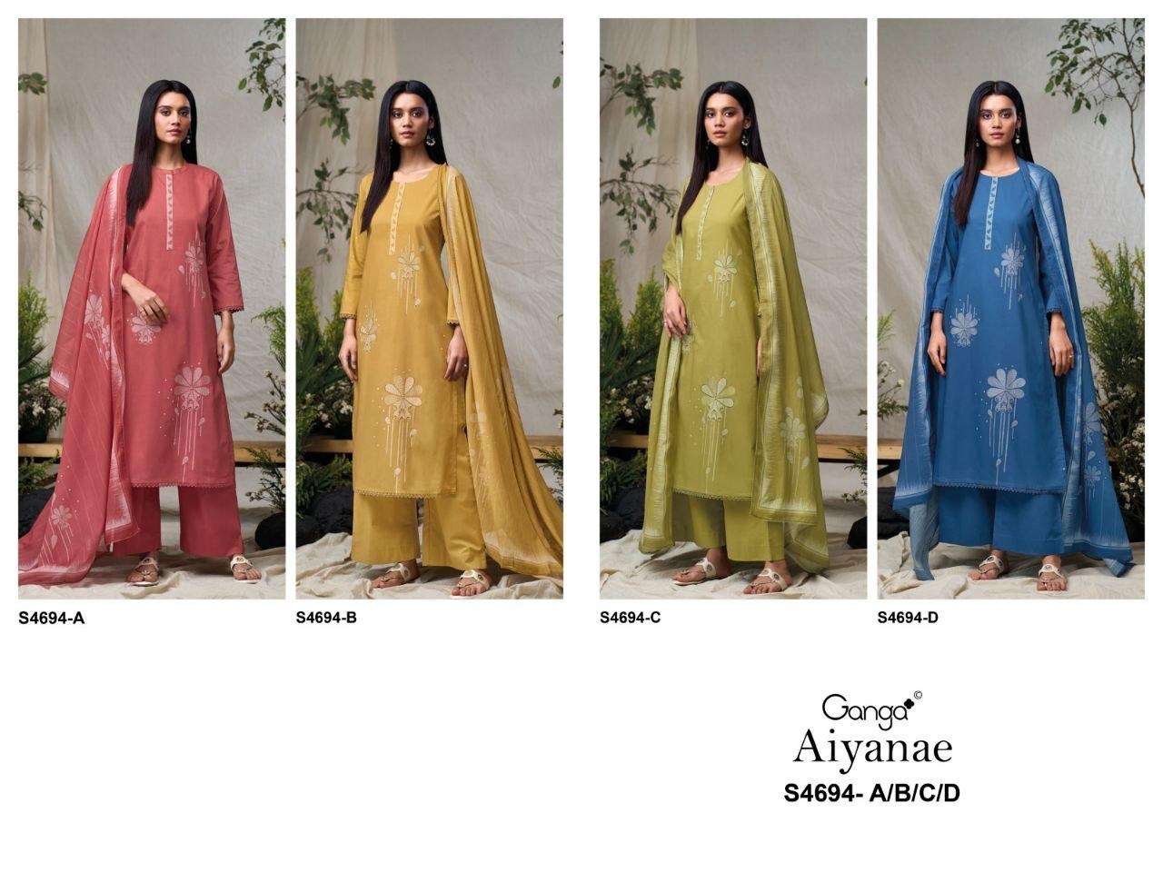 GANGA AIYANAE 4694 COTTON PRINTED WITH DESIGNER WORK SUIT