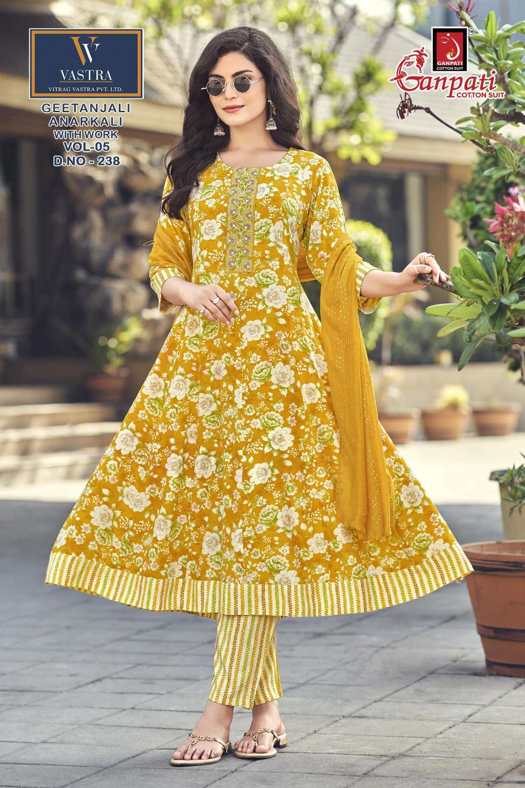 GANPATI GEETANJALI ANARKALI VOL 5 RAYON PRINT LADIES KURTI BOTTOM AND DUPATTA SET 