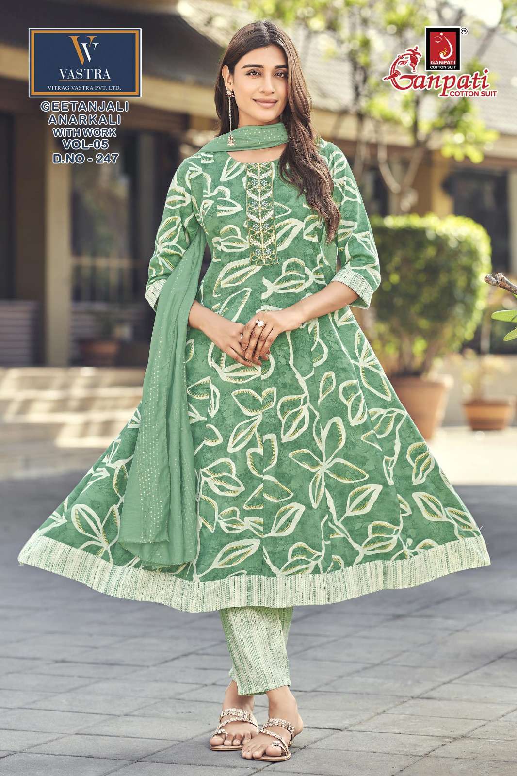 GANPATI GEETANJALI ANARKALI VOL 5 RAYON PRINT LADIES KURTI BOTTOM AND DUPATTA SET 