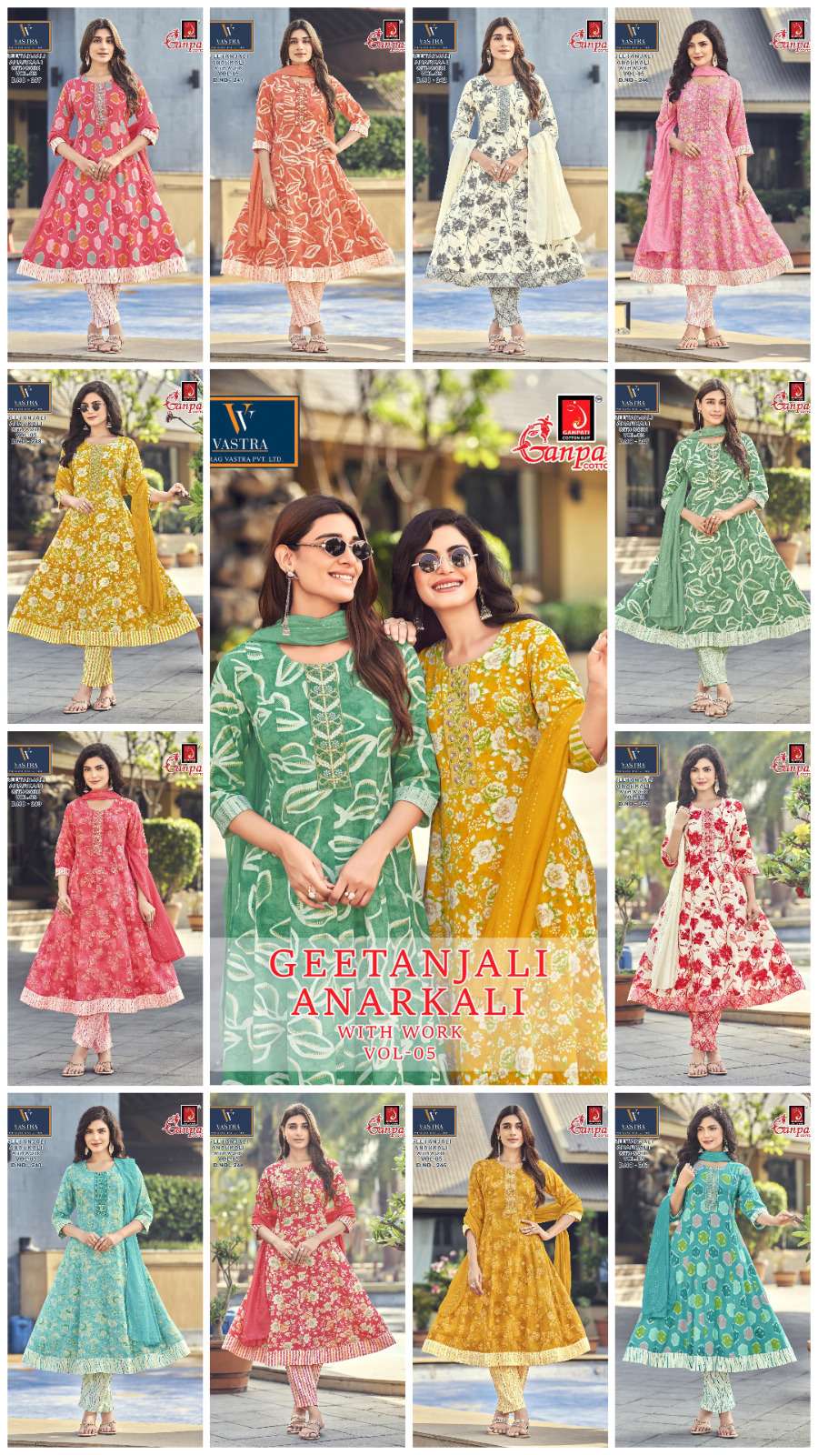GANPATI GEETANJALI ANARKALI VOL 5 RAYON PRINT LADIES KURTI BOTTOM AND DUPATTA SET 