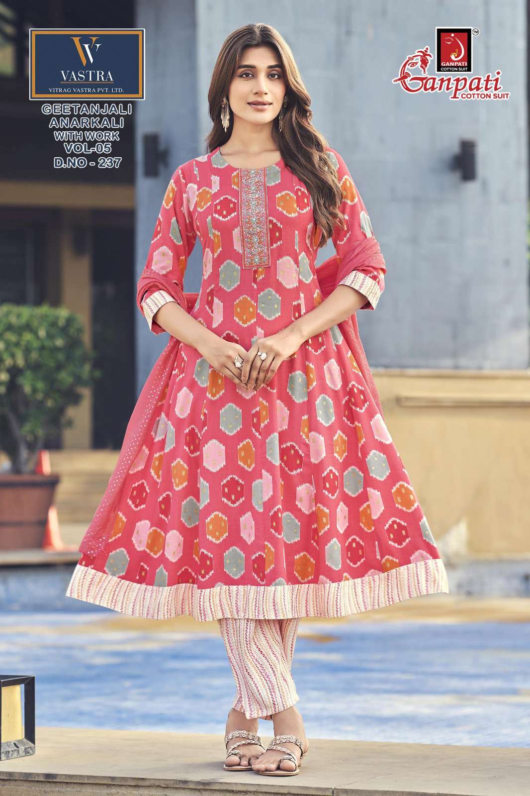 GANPATI GEETANJALI ANARKALI VOL 5 RAYON PRINT LADIES KURTI BOTTOM AND DUPATTA SET 