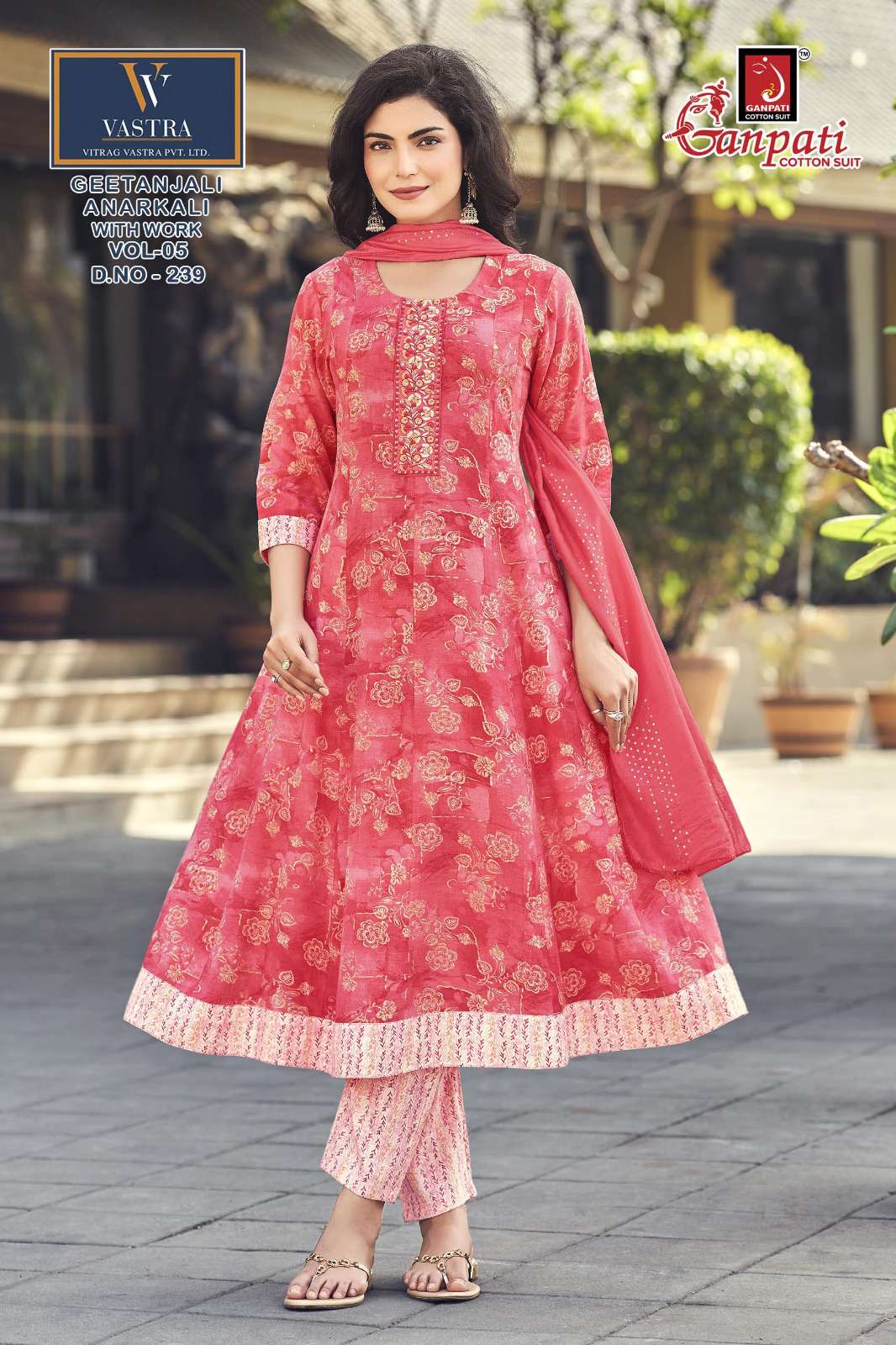 GANPATI GEETANJALI ANARKALI VOL 5 RAYON PRINT LADIES KURTI BOTTOM AND DUPATTA SET 