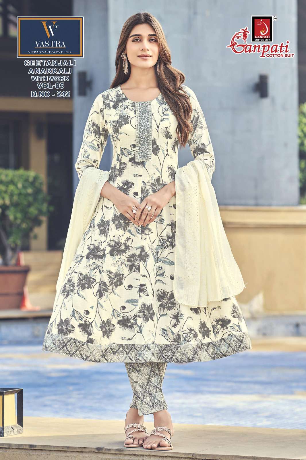 GANPATI GEETANJALI ANARKALI VOL 5 RAYON PRINT LADIES KURTI BOTTOM AND DUPATTA SET 
