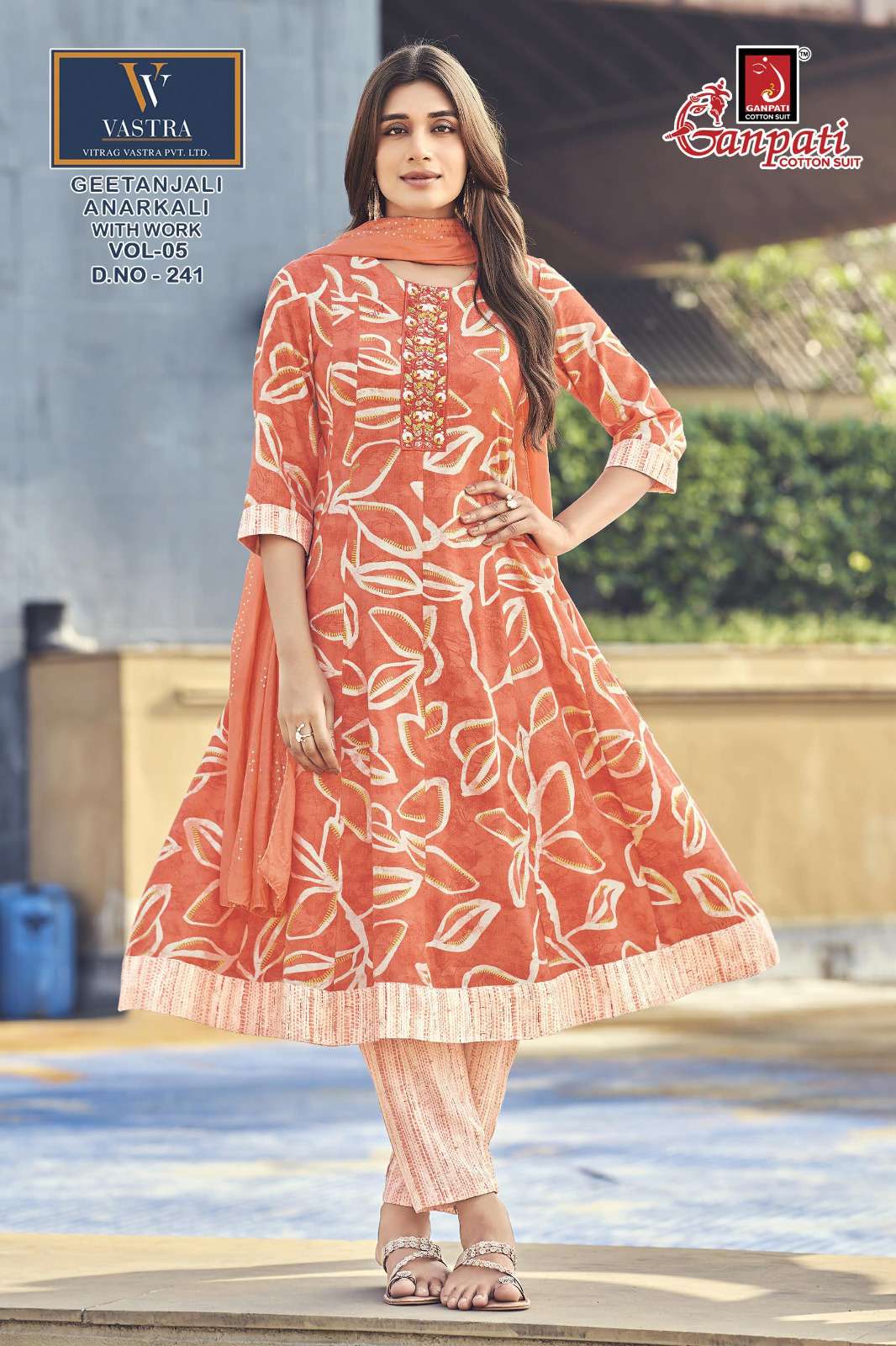 GANPATI GEETANJALI ANARKALI VOL 5 RAYON PRINT LADIES KURTI BOTTOM AND DUPATTA SET 