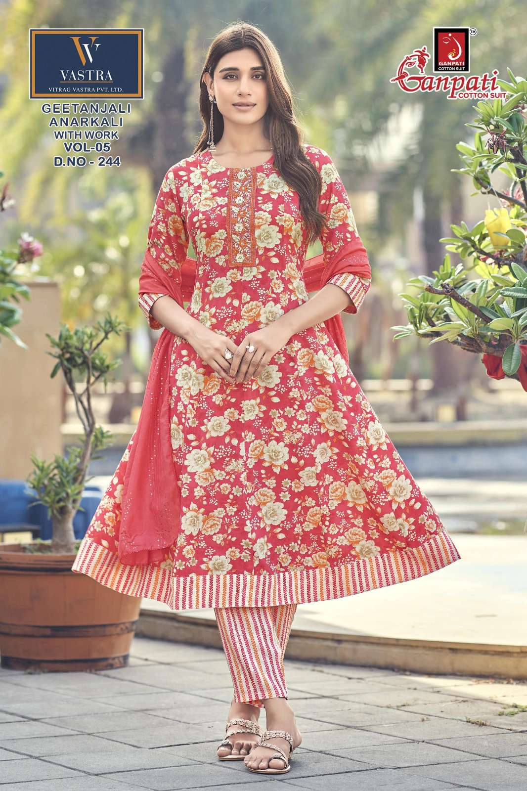 GANPATI GEETANJALI ANARKALI VOL 5 RAYON PRINT LADIES KURTI BOTTOM AND DUPATTA SET 