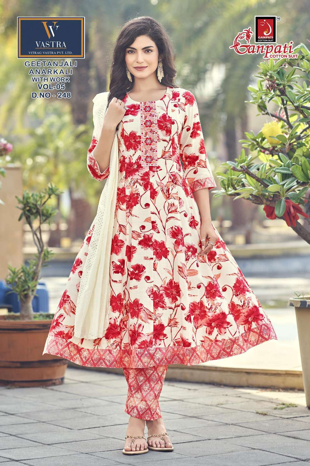 GANPATI GEETANJALI ANARKALI VOL 5 RAYON PRINT LADIES KURTI BOTTOM AND DUPATTA SET 