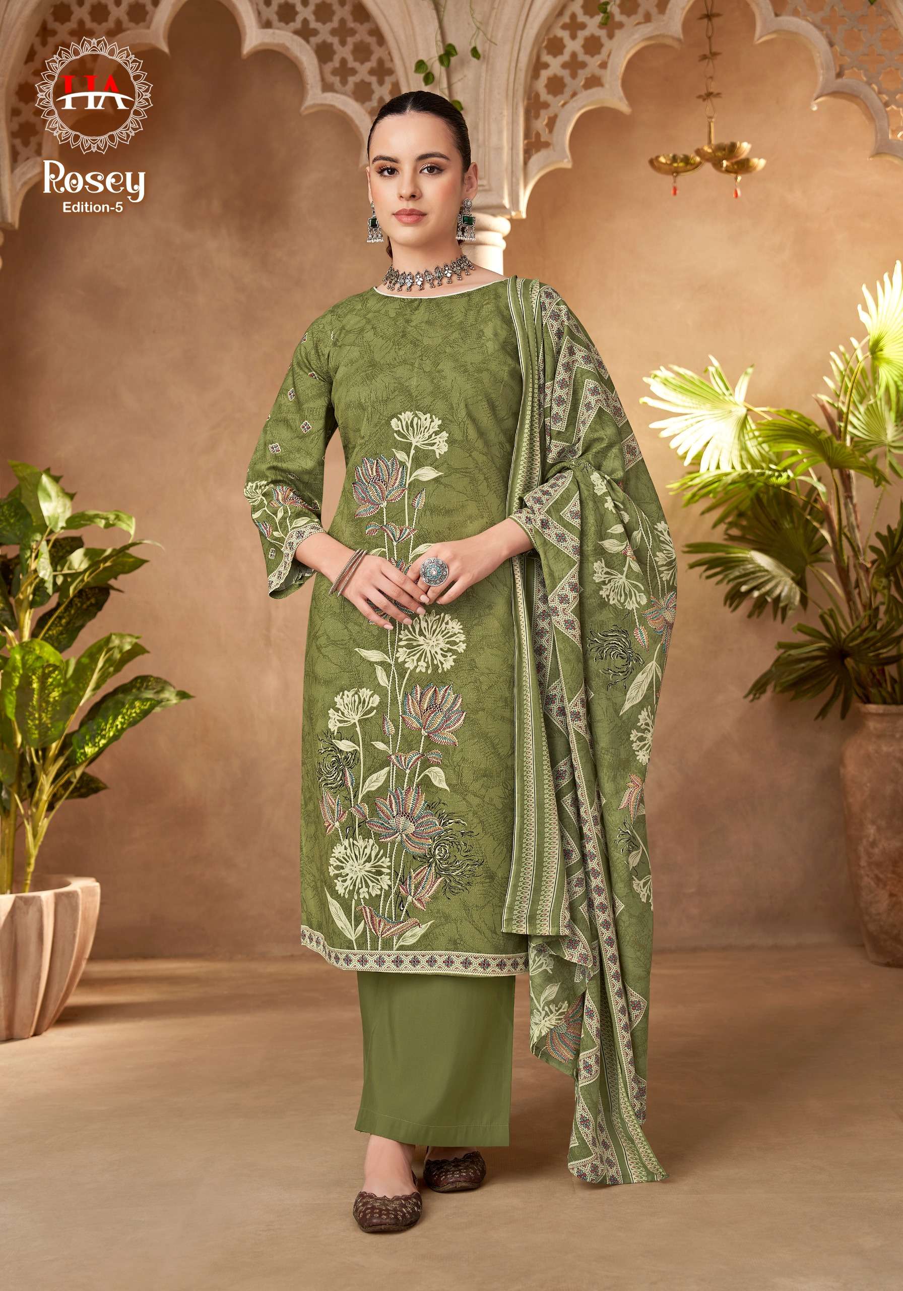 HARSHIT FASHION HUB ROSEY VOL 5 JAM COTTON PRINT WITH FANCY WORK SUIT