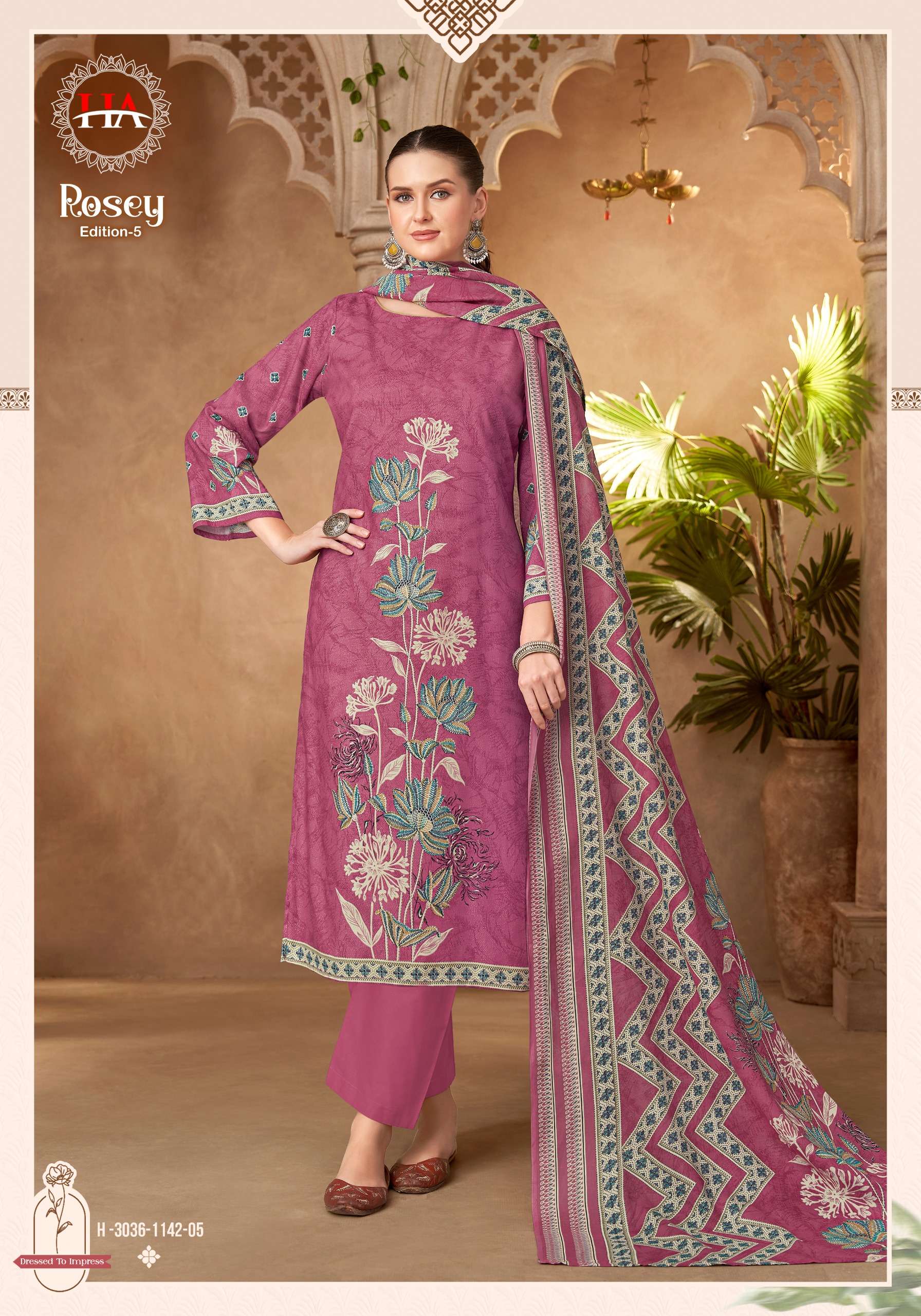 HARSHIT FASHION HUB ROSEY VOL 5 JAM COTTON PRINT WITH FANCY WORK SUIT