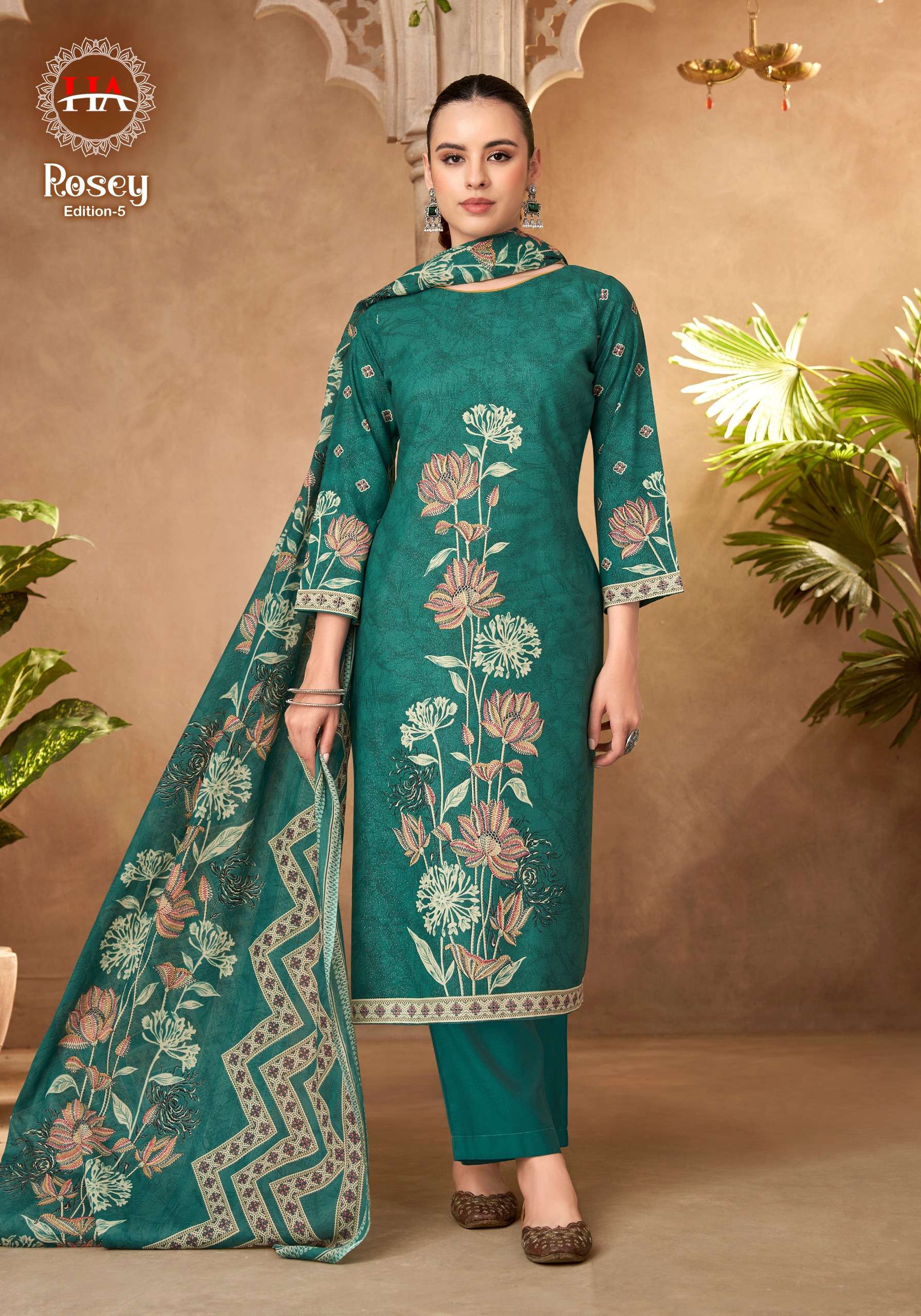 HARSHIT FASHION HUB ROSEY VOL 5 JAM COTTON PRINT WITH FANCY WORK SUIT