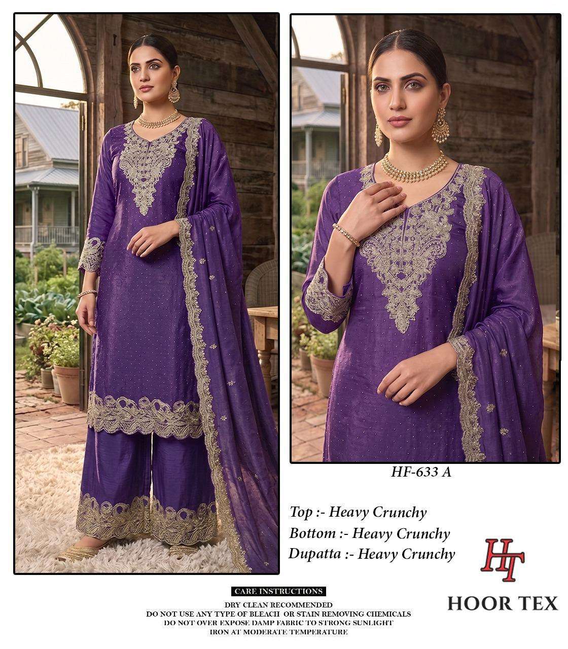 HOOR TEX HF 633 SILK EMBROIDERED DESIGNER READY MADE LADIES SUIT