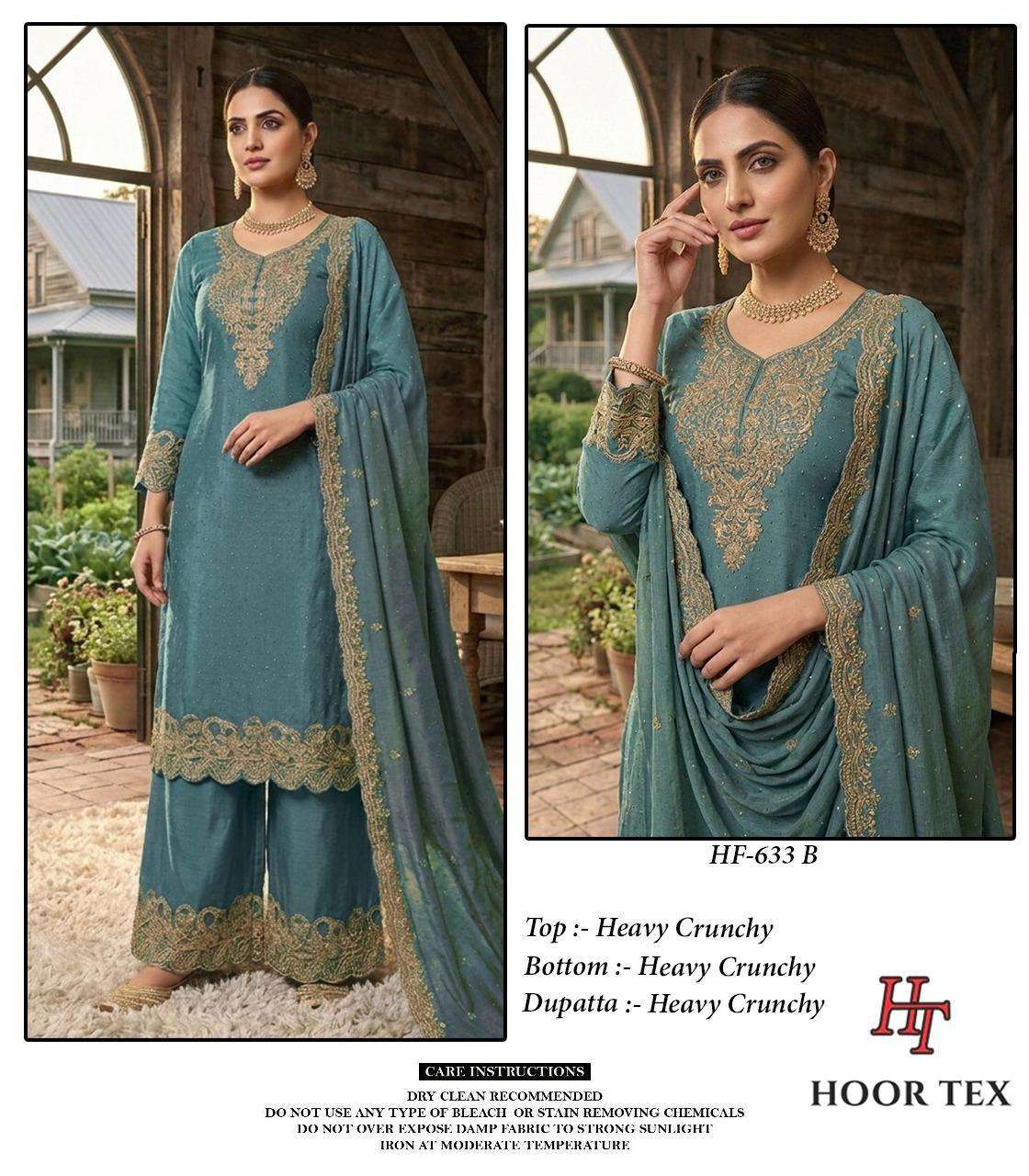 HOOR TEX HF 633 SILK EMBROIDERED DESIGNER READY MADE LADIES SUIT