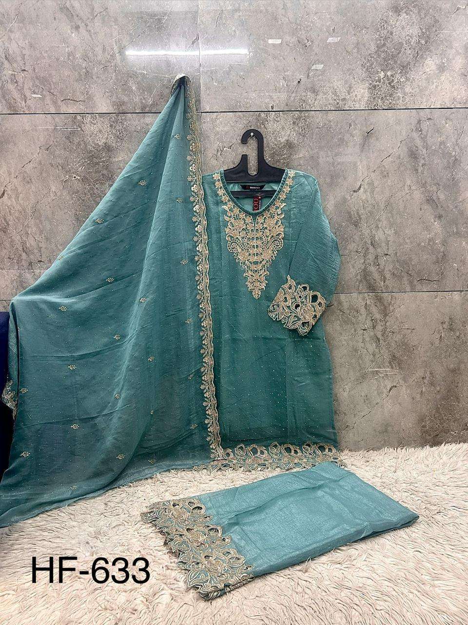 HOOR TEX HF 633 SILK EMBROIDERED DESIGNER READY MADE LADIES SUIT