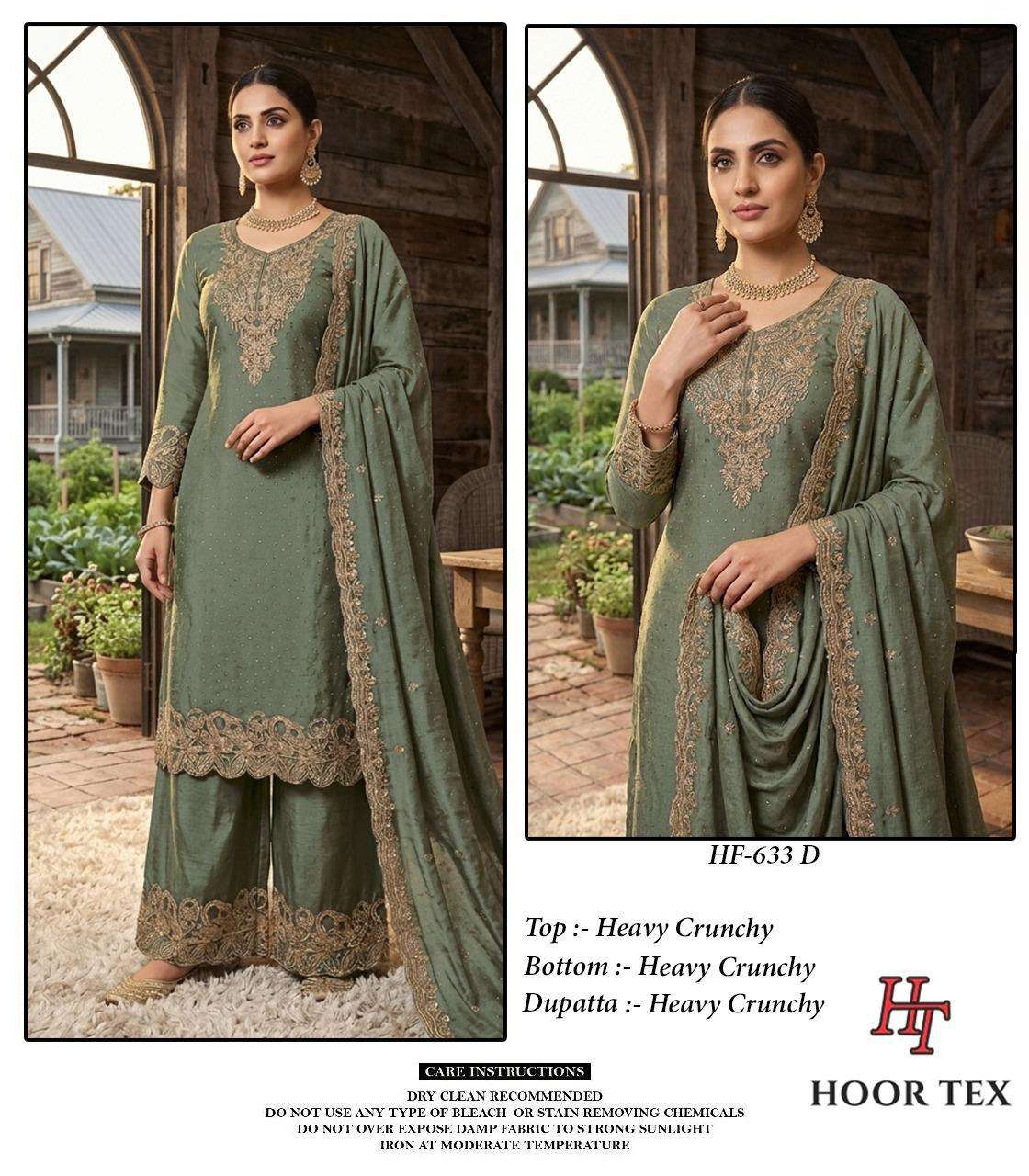 HOOR TEX HF 633 SILK EMBROIDERED DESIGNER READY MADE LADIES SUIT