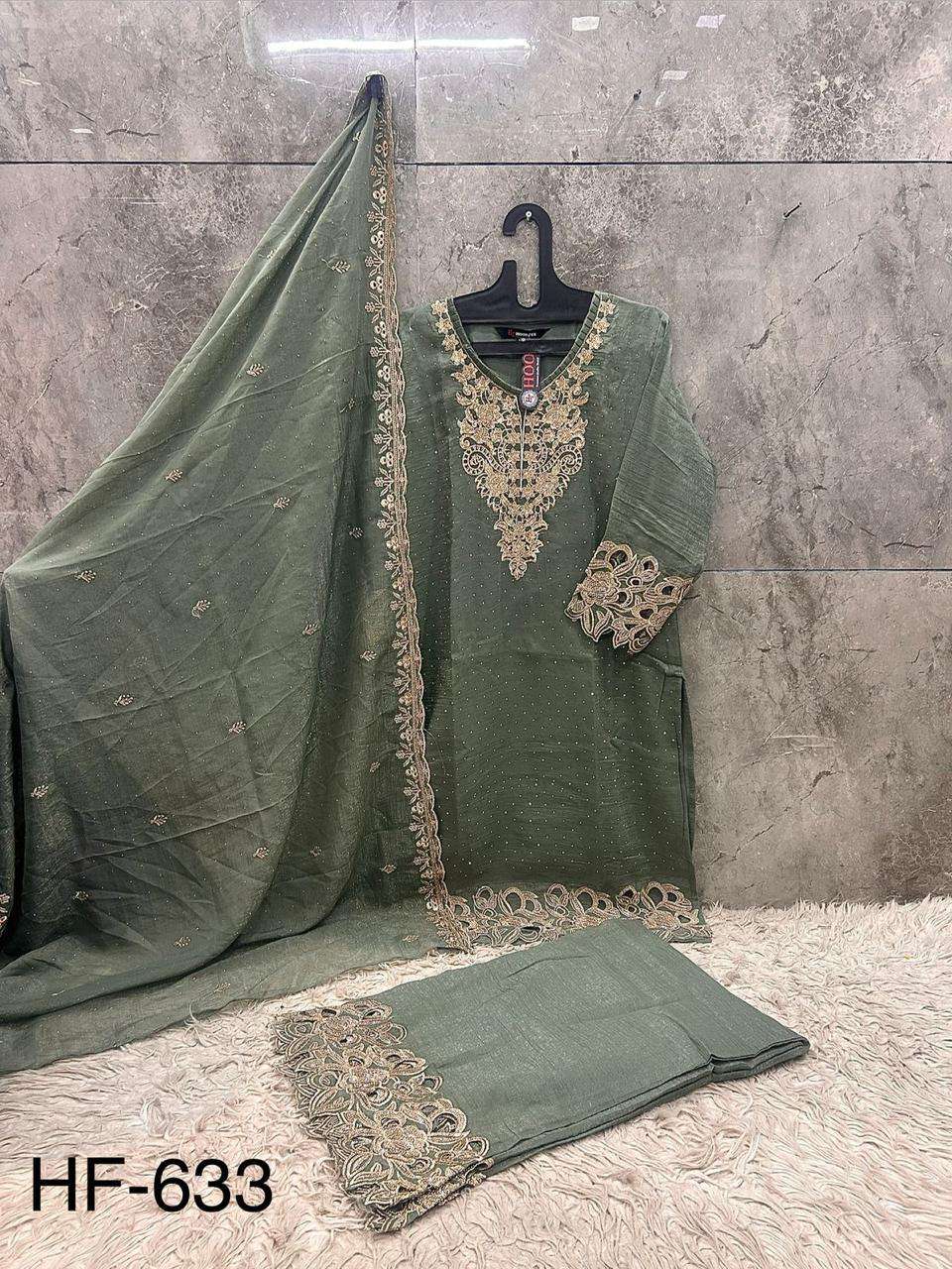 HOOR TEX HF 633 SILK EMBROIDERED DESIGNER READY MADE LADIES SUIT