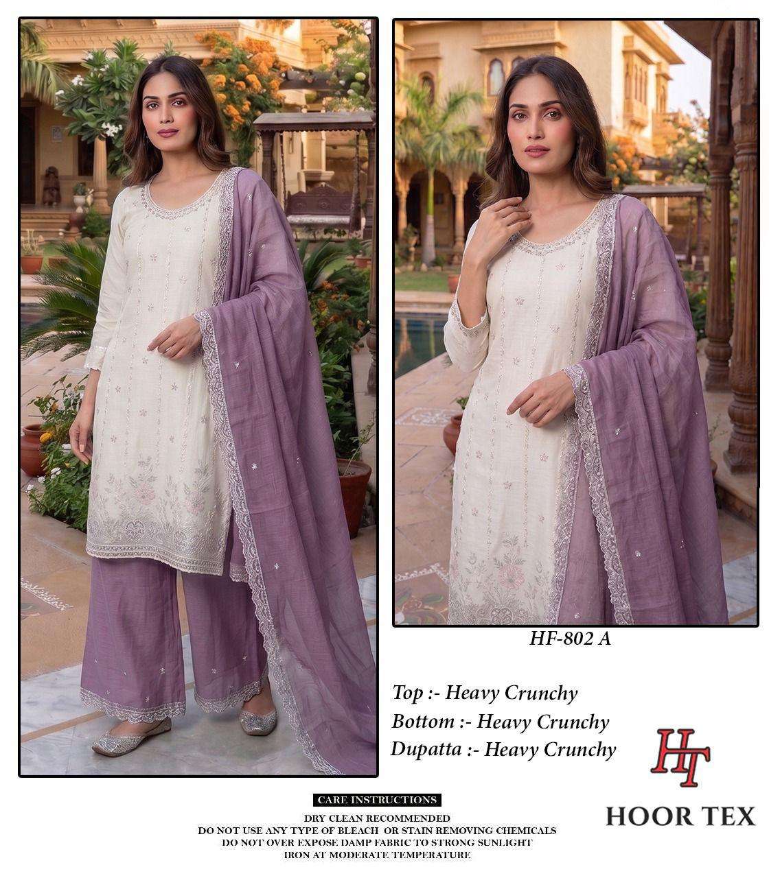 HOOR TEX HF 802 SILK BEAUTIFUL EMBROIDERY DESIGNER WORK READY MADE SUIT