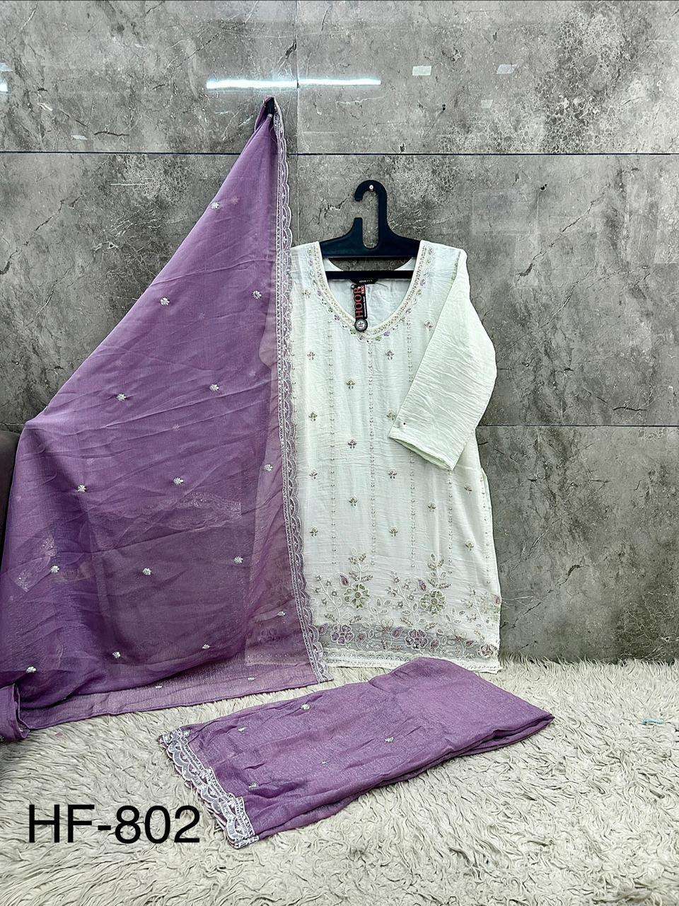HOOR TEX HF 802 SILK BEAUTIFUL EMBROIDERY DESIGNER WORK READY MADE SUIT
