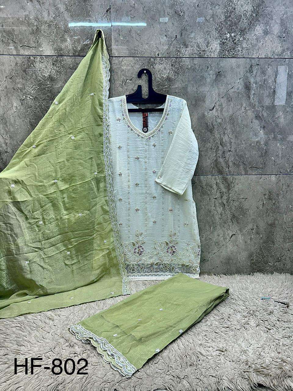 HOOR TEX HF 802 SILK BEAUTIFUL EMBROIDERY DESIGNER WORK READY MADE SUIT