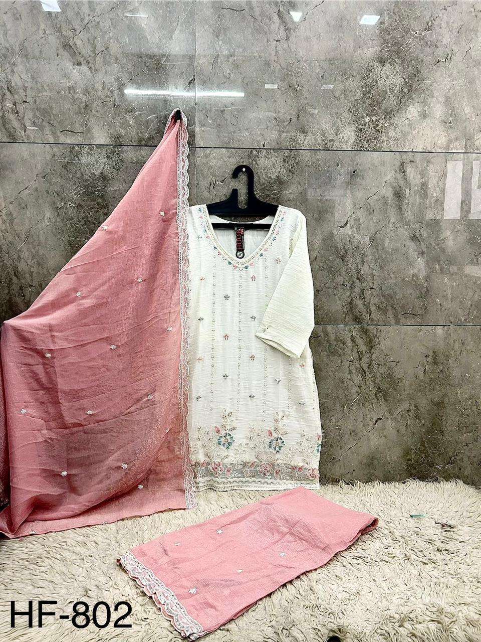 HOOR TEX HF 802 SILK BEAUTIFUL EMBROIDERY DESIGNER WORK READY MADE SUIT