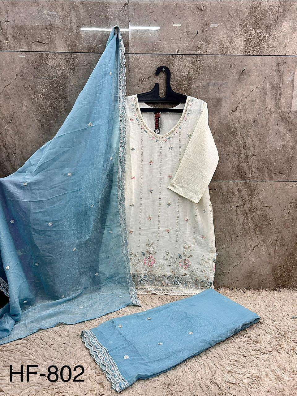 HOOR TEX HF 802 SILK BEAUTIFUL EMBROIDERY DESIGNER WORK READY MADE SUIT