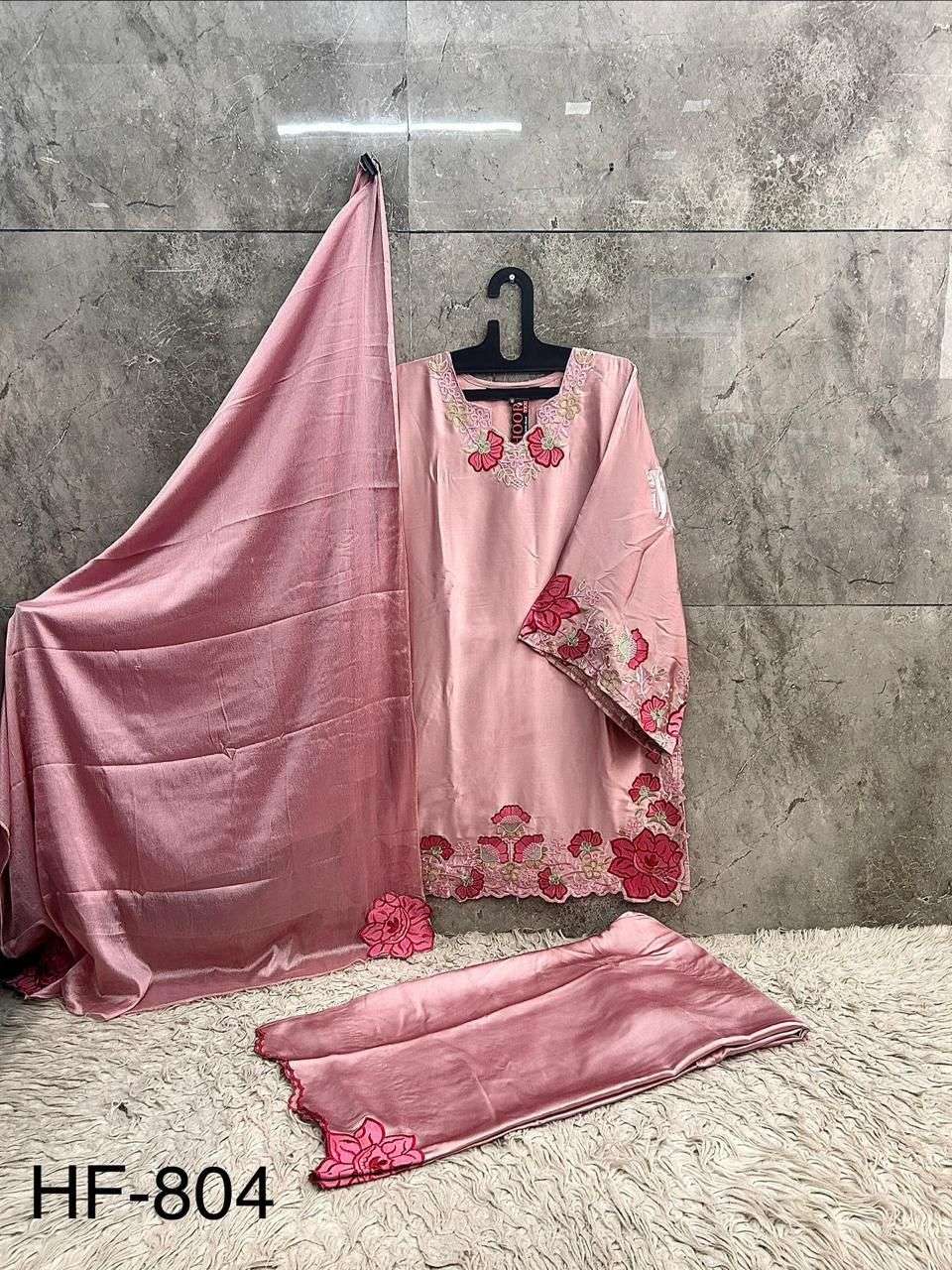 HOOR TEX HF 804 SATIN BEAUTIFUL EMBROIDERY DESIGNER WORK READY MADE SUIT