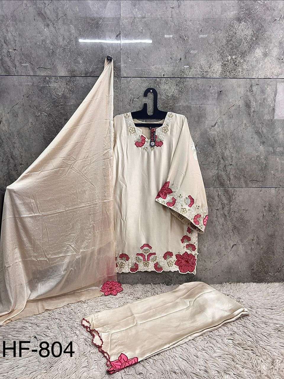 HOOR TEX HF 804 SATIN BEAUTIFUL EMBROIDERY DESIGNER WORK READY MADE SUIT
